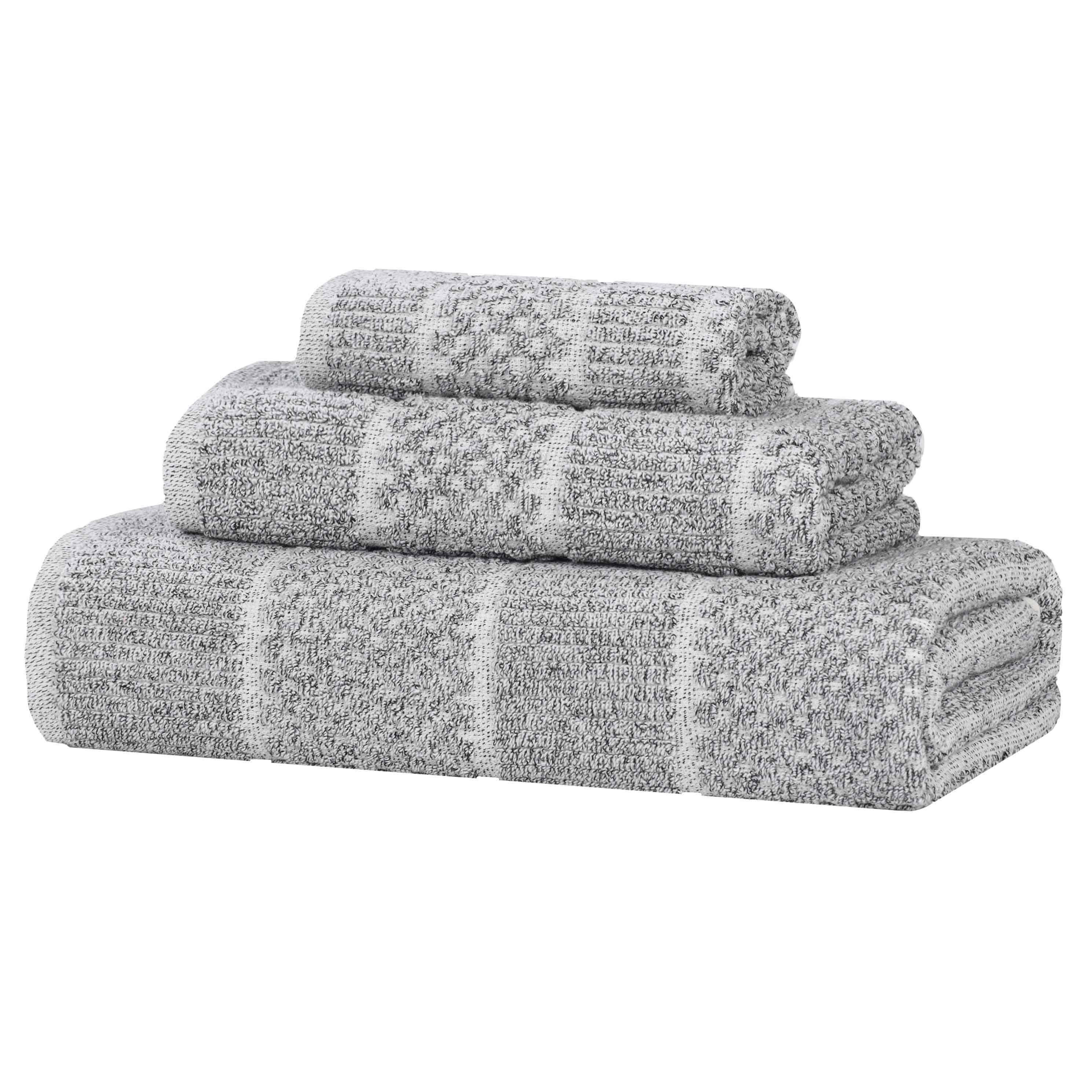 Naples Cotton Blend Textured Checkered and Ribbed 3 Piece Towel Set - Towel Set by Superior