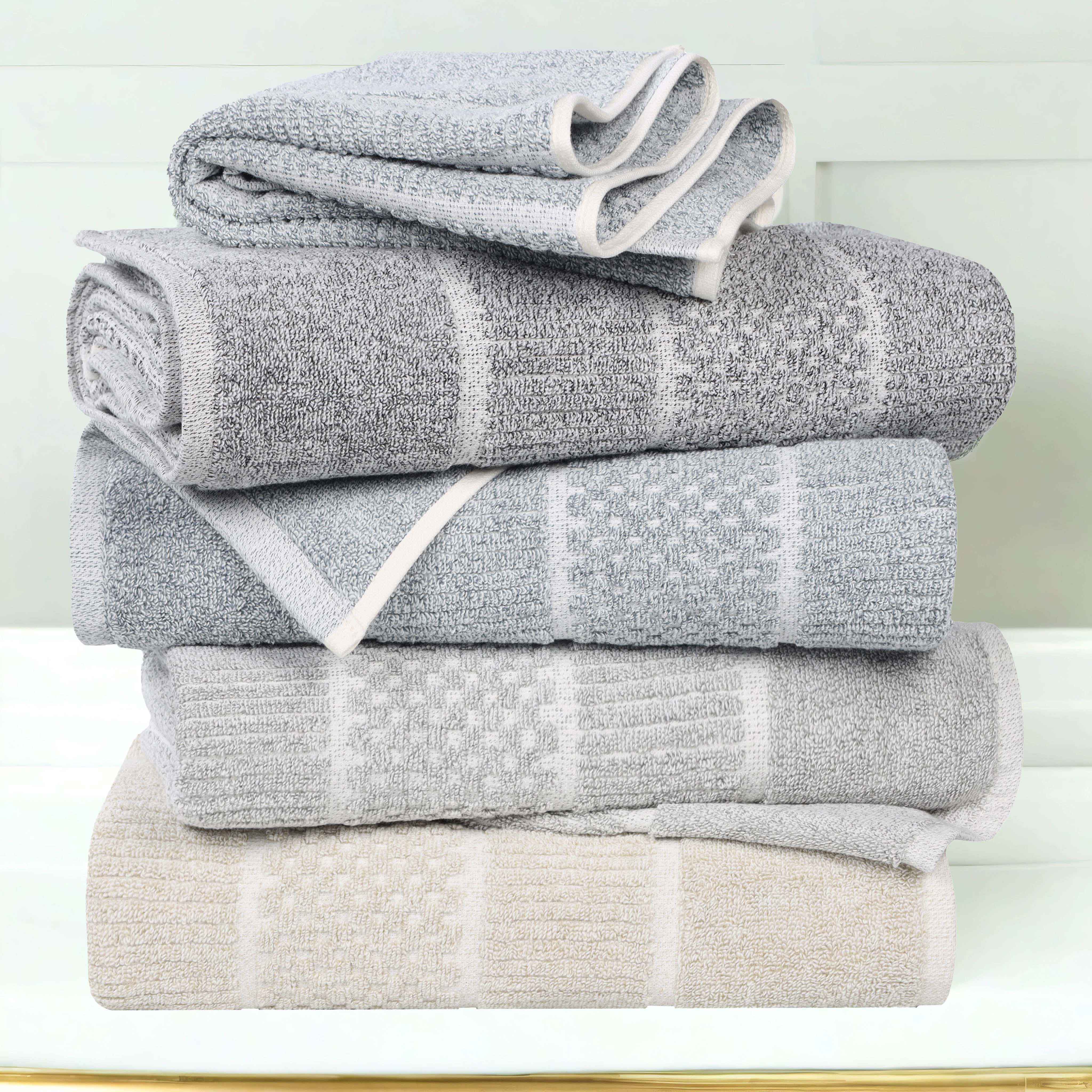 Naples Cotton Blend Textured Checkered and Ribbed 3 Piece Towel Set - Towel Set by Superior