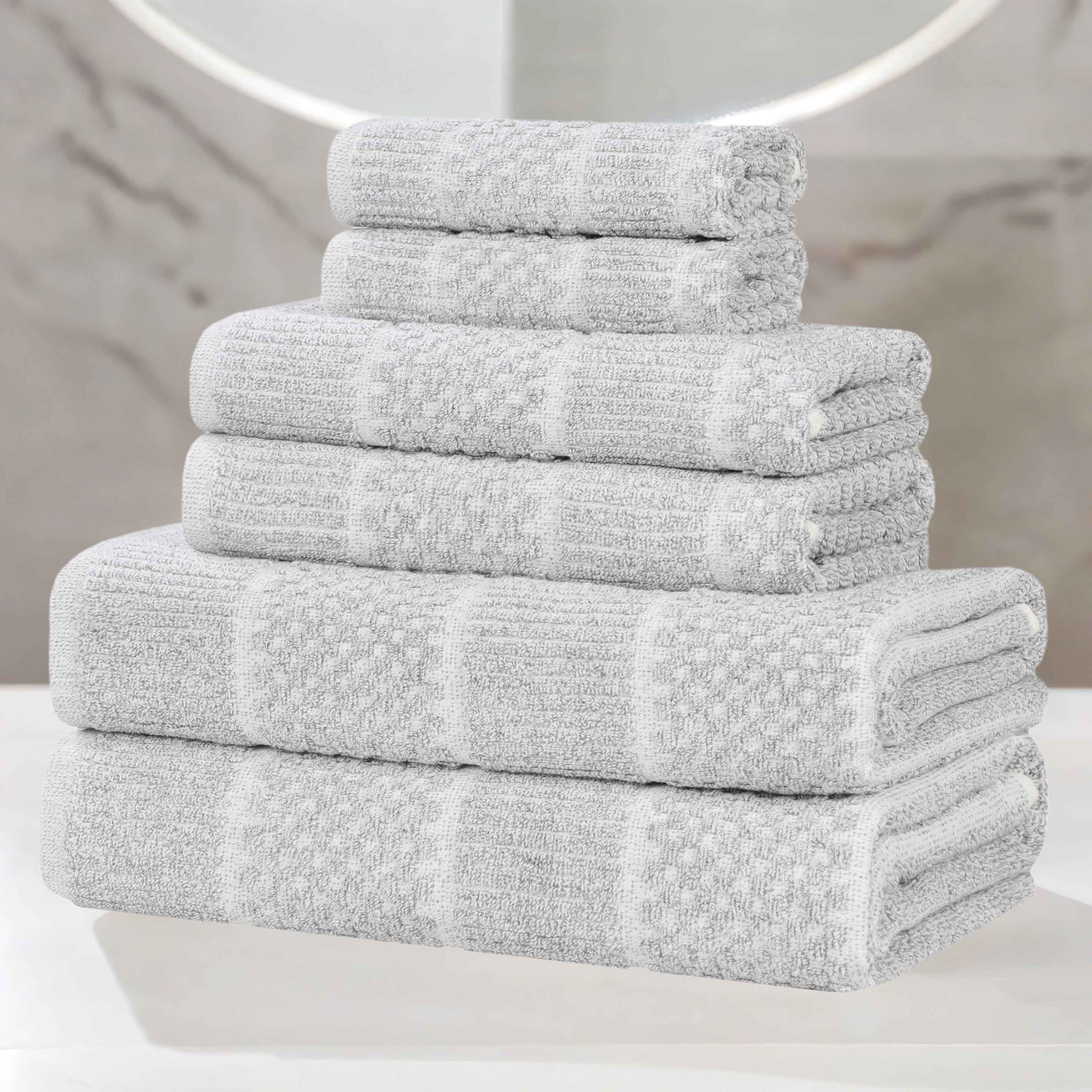 Naples Cotton Blend Textured Checkered and Ribbed 6 Piece Towel Set - Towel Set by Superior