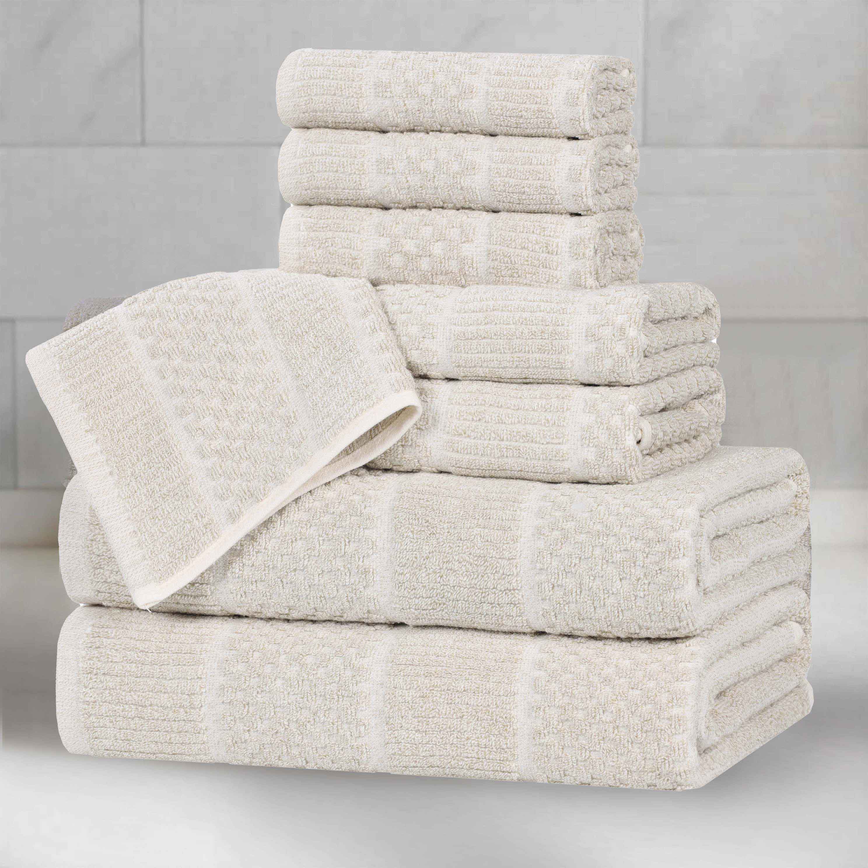 Naples Cotton Blend Textured Checkered and Ribbed 8 Piece Towel Set - Towel Set by Superior