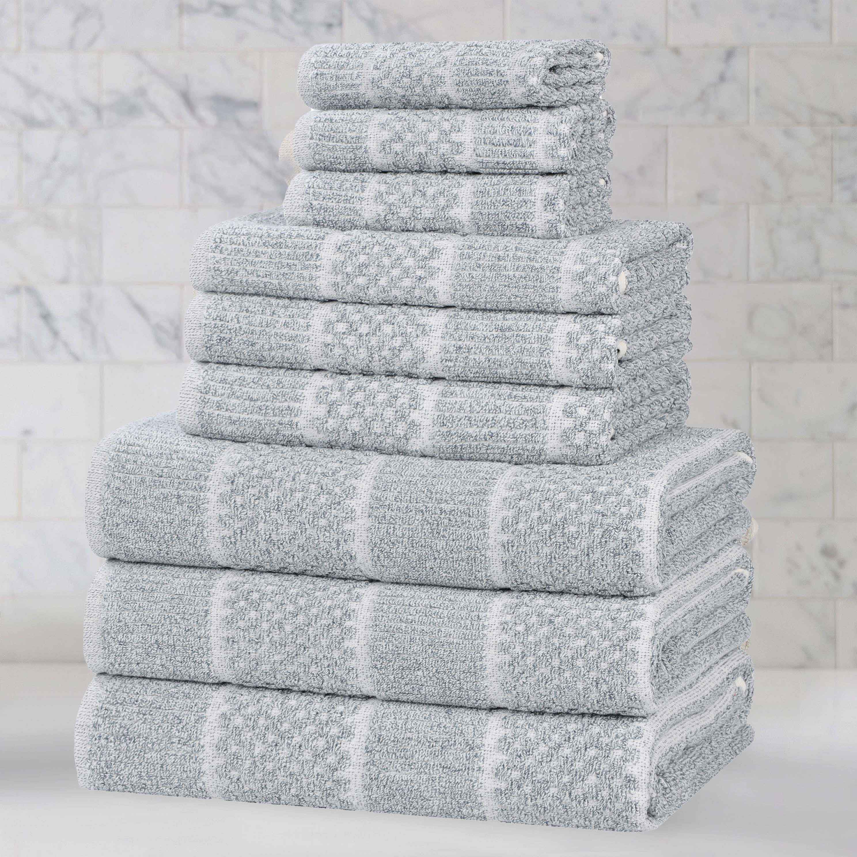 Naples Cotton Blend Textured Checkered and Ribbed 9 Piece Towel Set - Towel Set by Superior