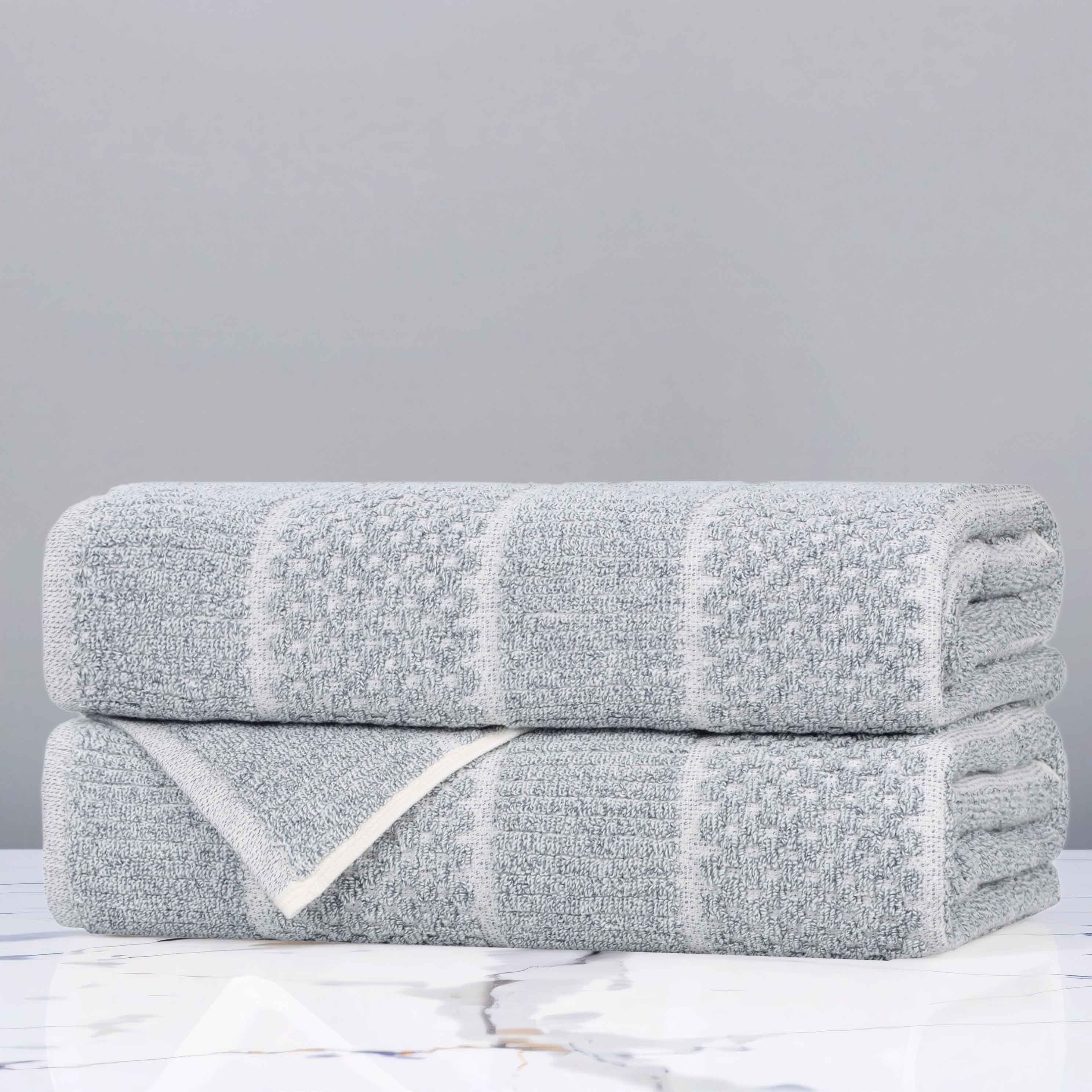 Naples Cotton Blend Textured Checkered & Ribbed Bath Towels, Set of 2 - Bath Towel by Superior