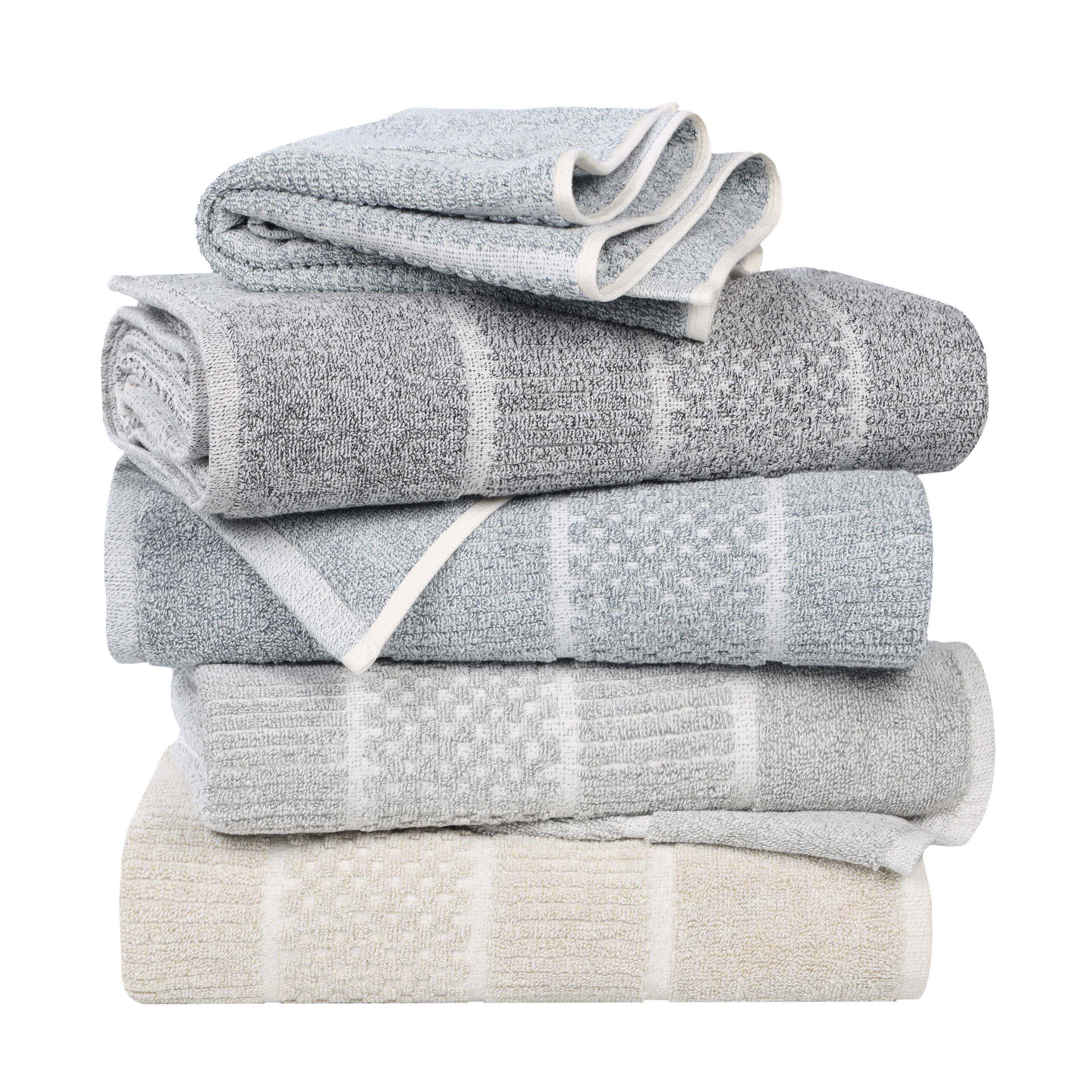 Naples Cotton Blend Textured Checkered & Ribbed Bath Towels, Set of 2 - Bath Towel by Superior