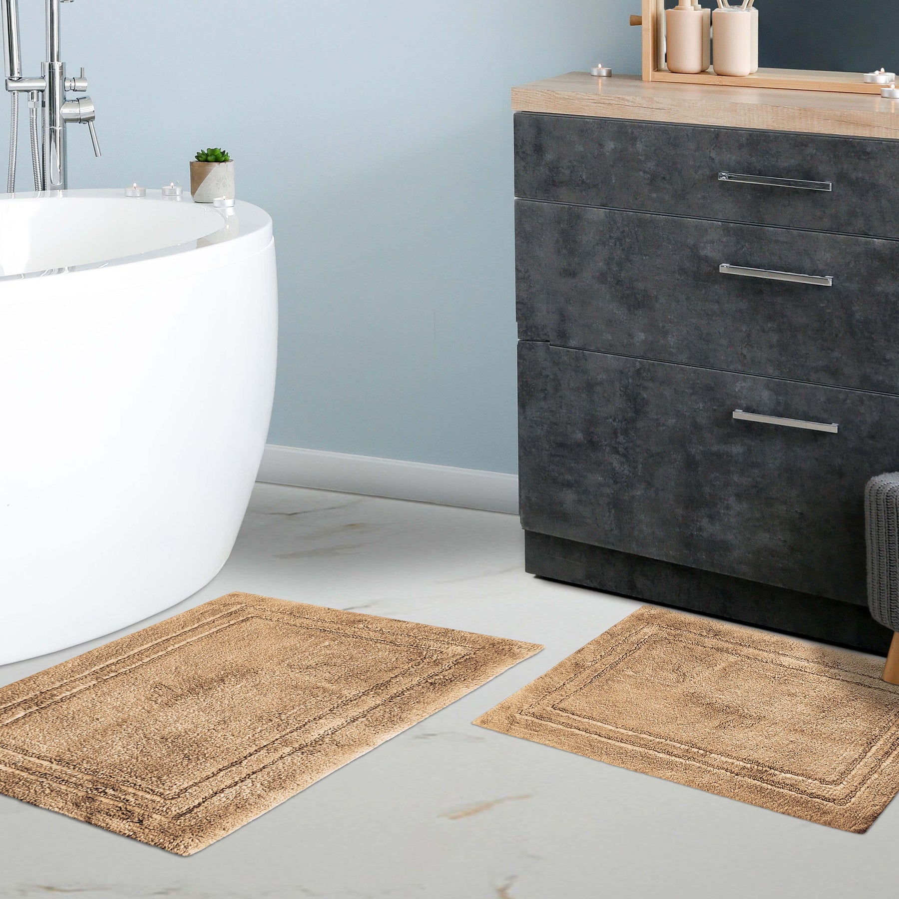 Non-Slip Washable Cotton 2 Piece Bath Rug Set - Bath Rugs by Superior