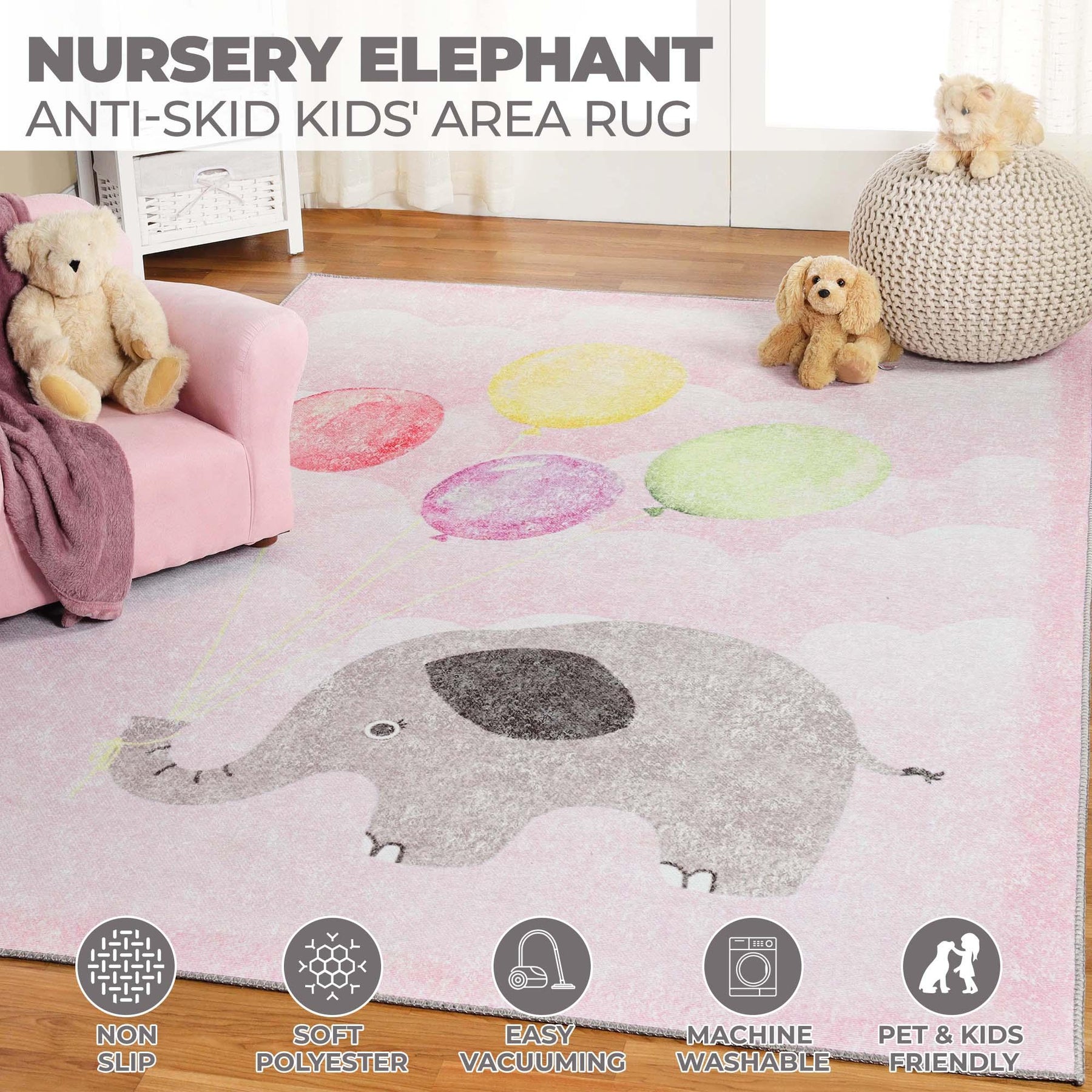 Nursery Elephant Anti-Skid Backing Indoor Area Rug - Rugs by Superior