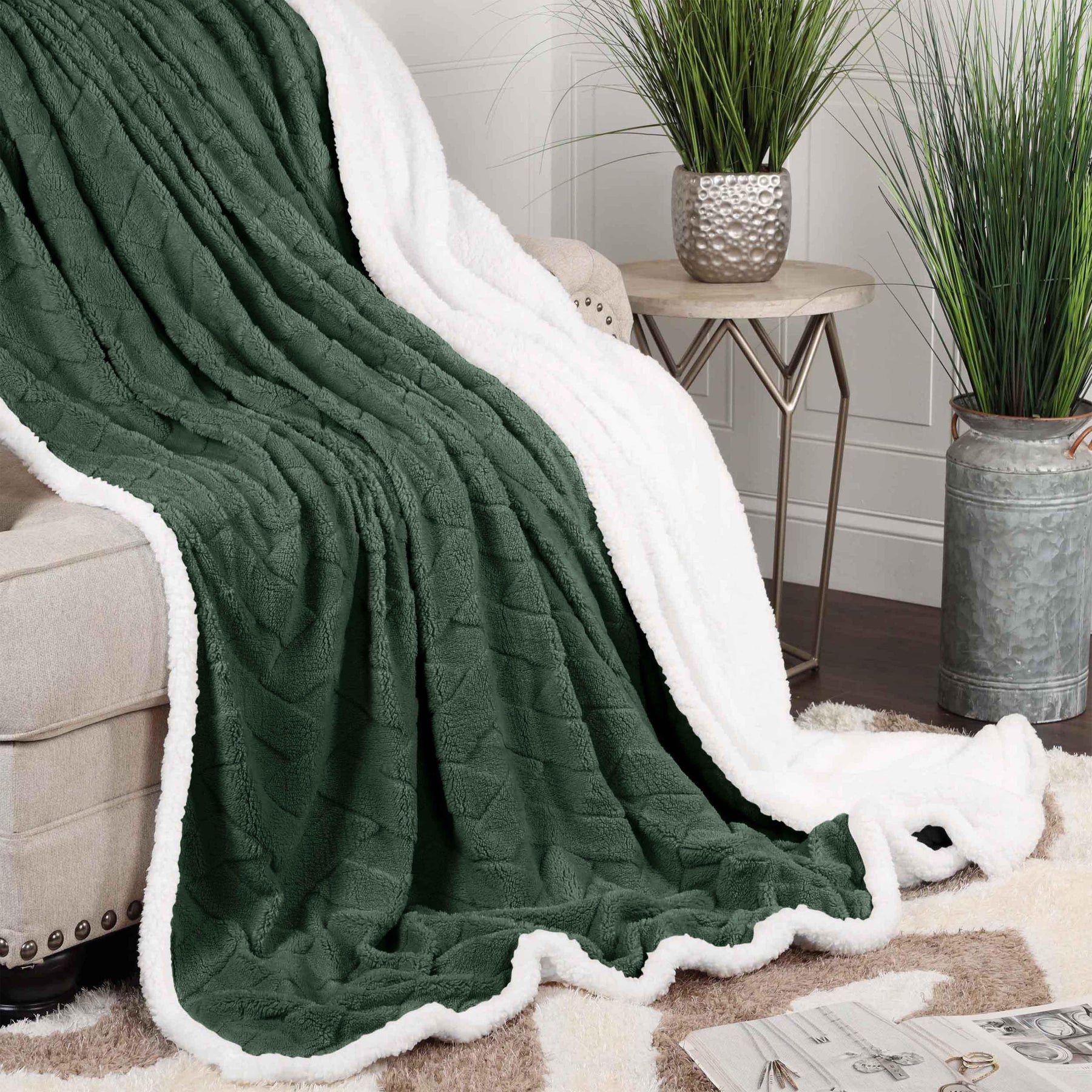 Nuuk Jacquard Lattice Fleece Plush Fluffy Sherpa Reversible Blanket - Blanket by Superior