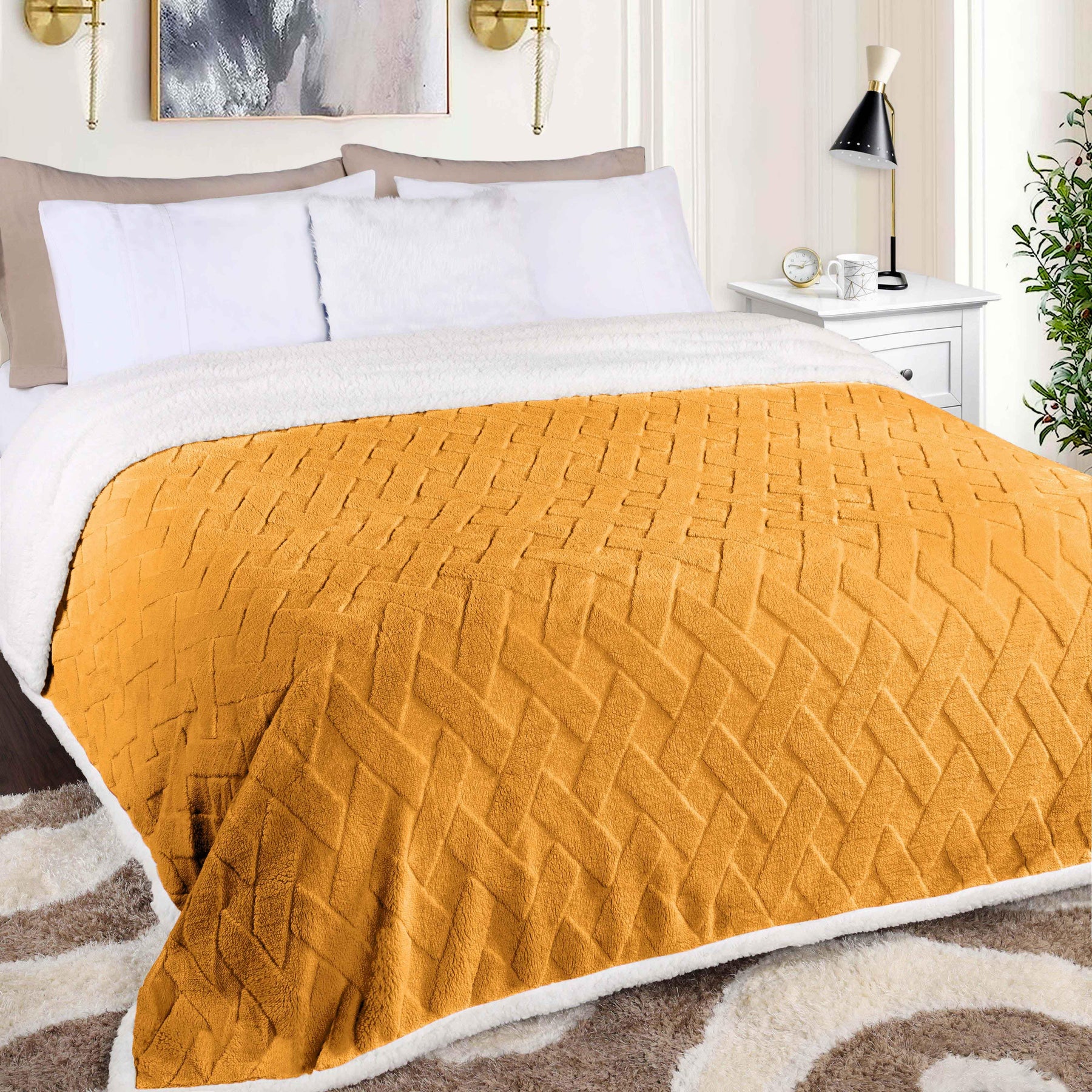 Nuuk Jacquard Lattice Fleece Plush Fluffy Sherpa Reversible Blanket - Blanket by Superior