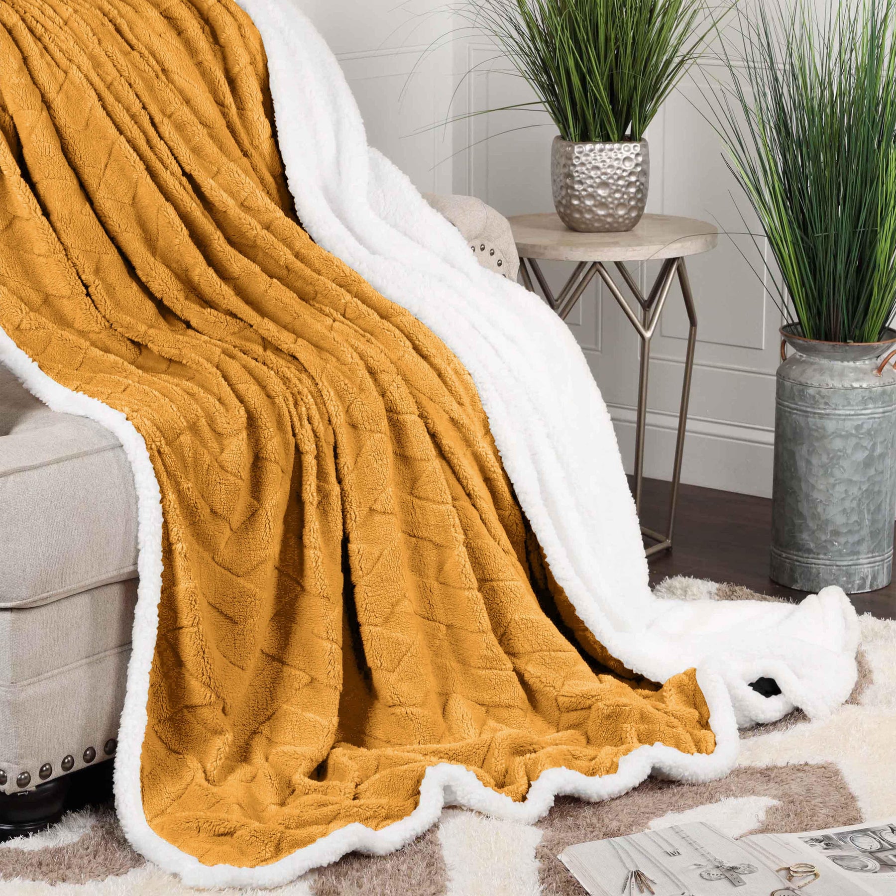 Nuuk Jacquard Lattice Fleece Plush Fluffy Sherpa Reversible Blanket - Blanket by Superior