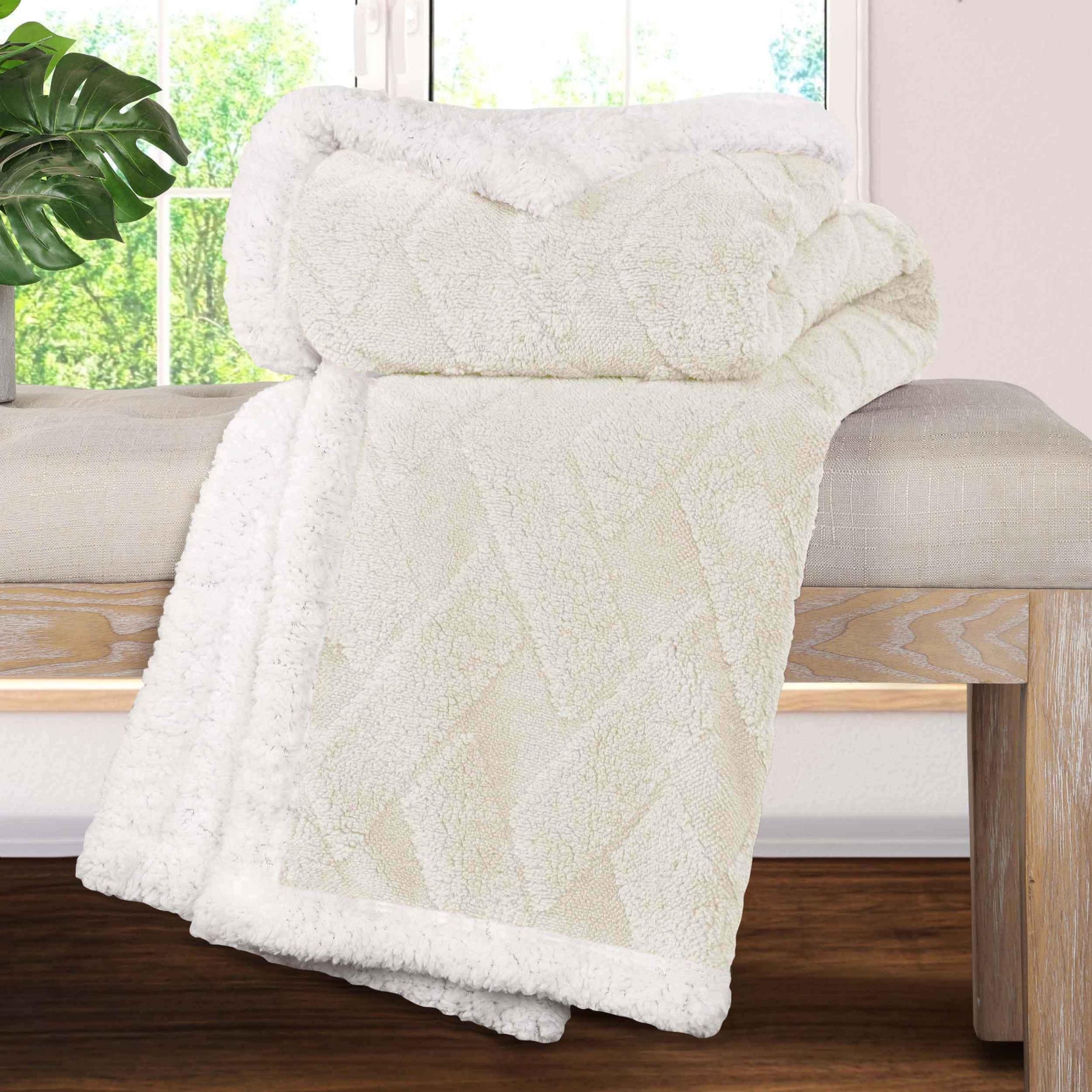 Nuuk Jacquard Lattice Fleece Plush Fluffy Sherpa Reversible Blanket - Blanket by Superior