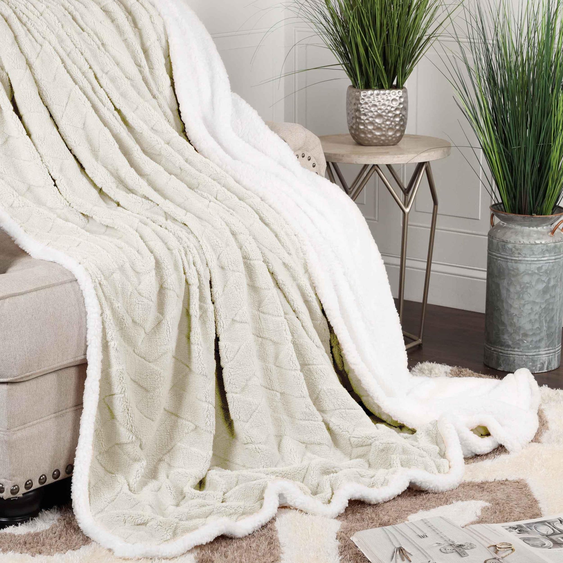 Nuuk Jacquard Lattice Fleece Plush Fluffy Sherpa Reversible Blanket - Blanket by Superior