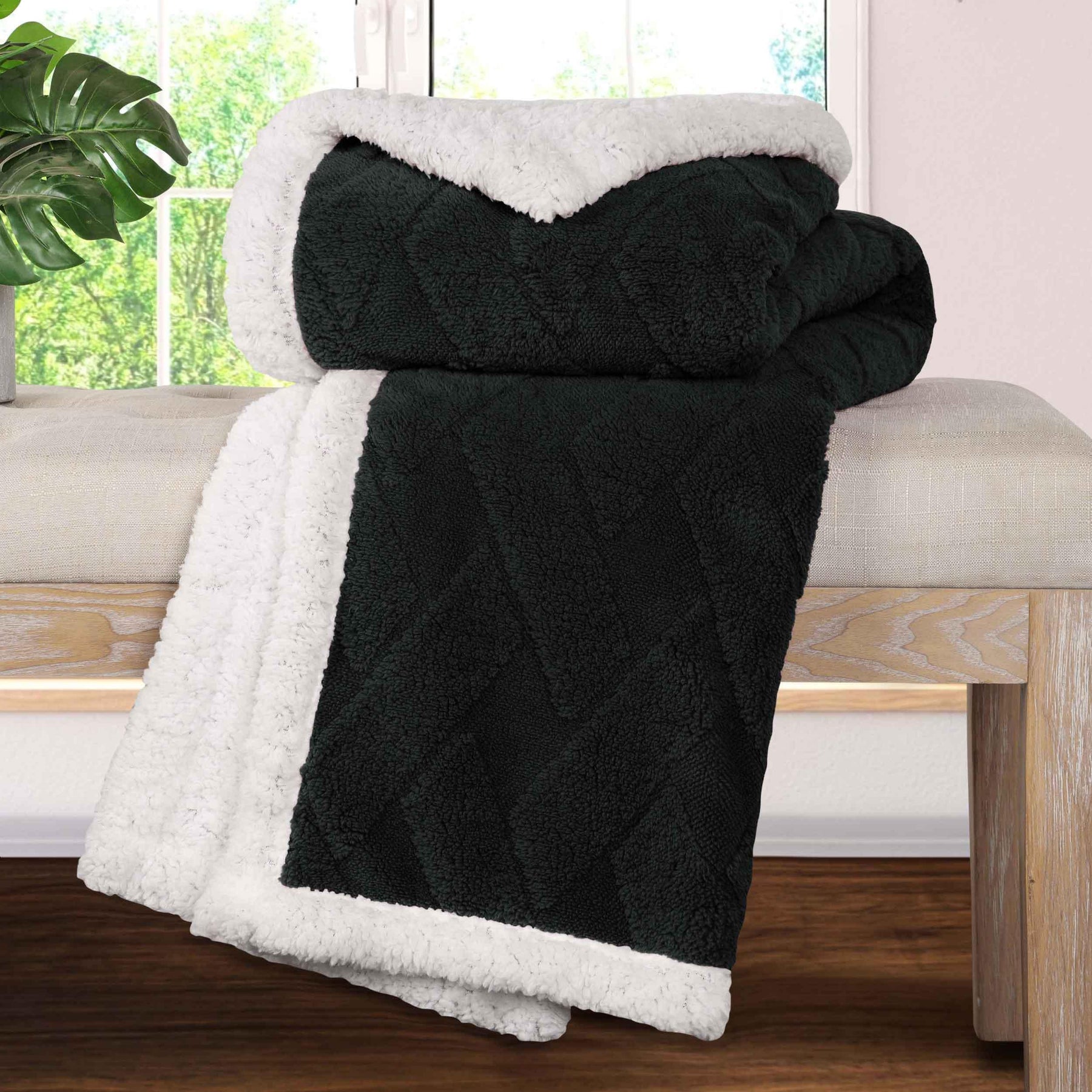 Nuuk Jacquard Lattice Fleece Plush Fluffy Sherpa Reversible Blanket - Blanket by Superior