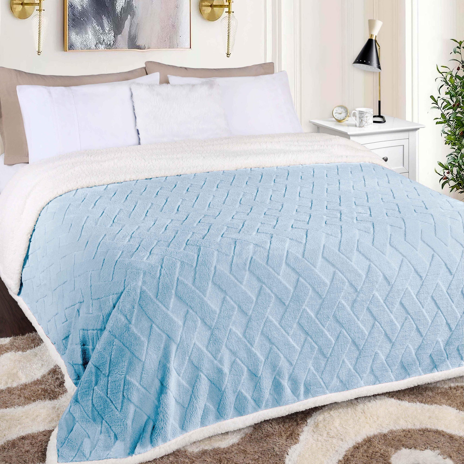 Nuuk Jacquard Lattice Fleece Plush Fluffy Sherpa Reversible Blanket - Blanket by Superior