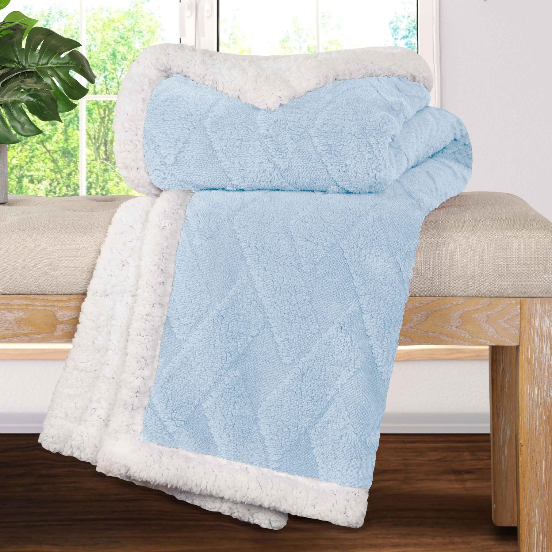 Nuuk Jacquard Lattice Fleece Plush Fluffy Sherpa Reversible Blanket - Blanket by Superior