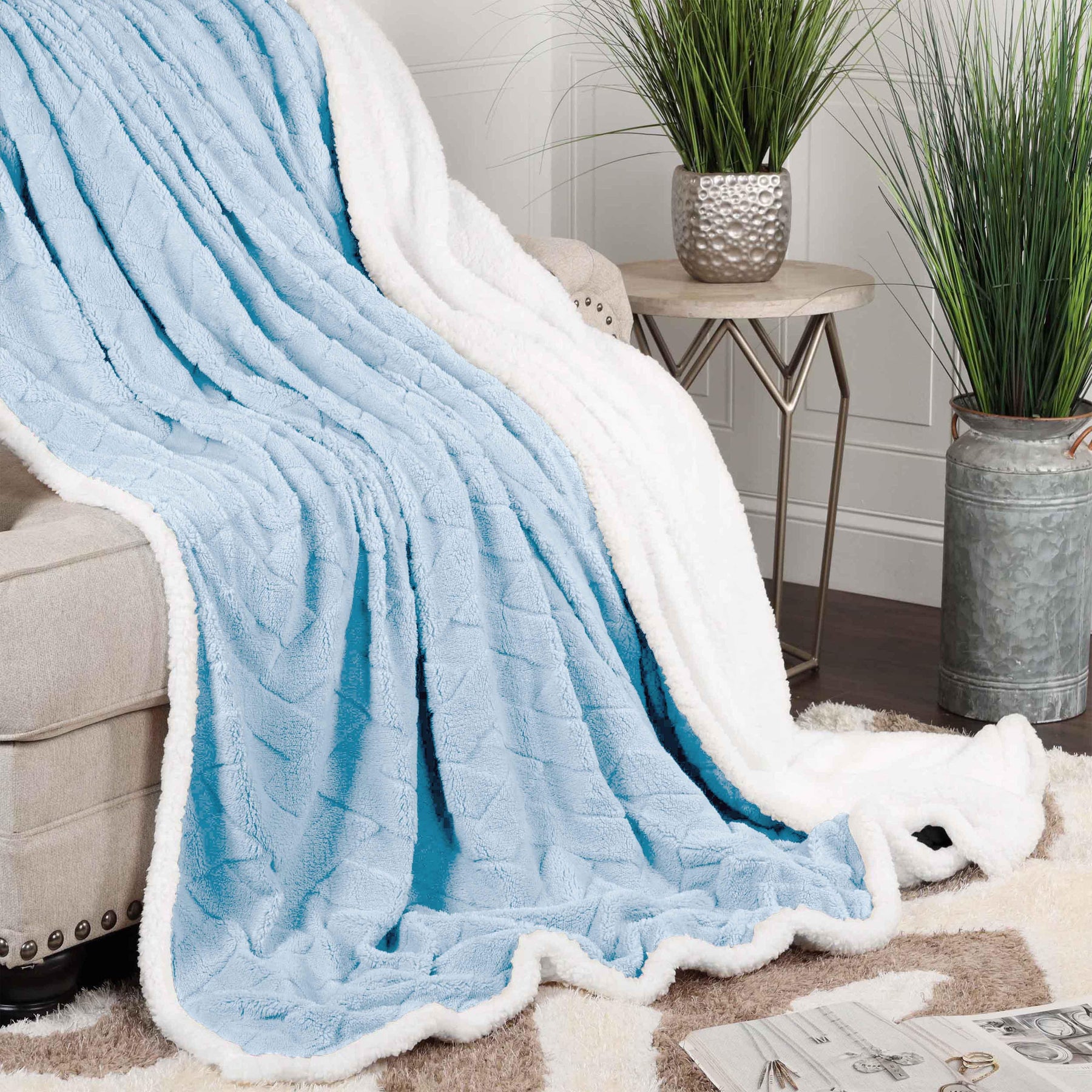 Nuuk Jacquard Lattice Fleece Plush Fluffy Sherpa Reversible Blanket - Blanket by Superior