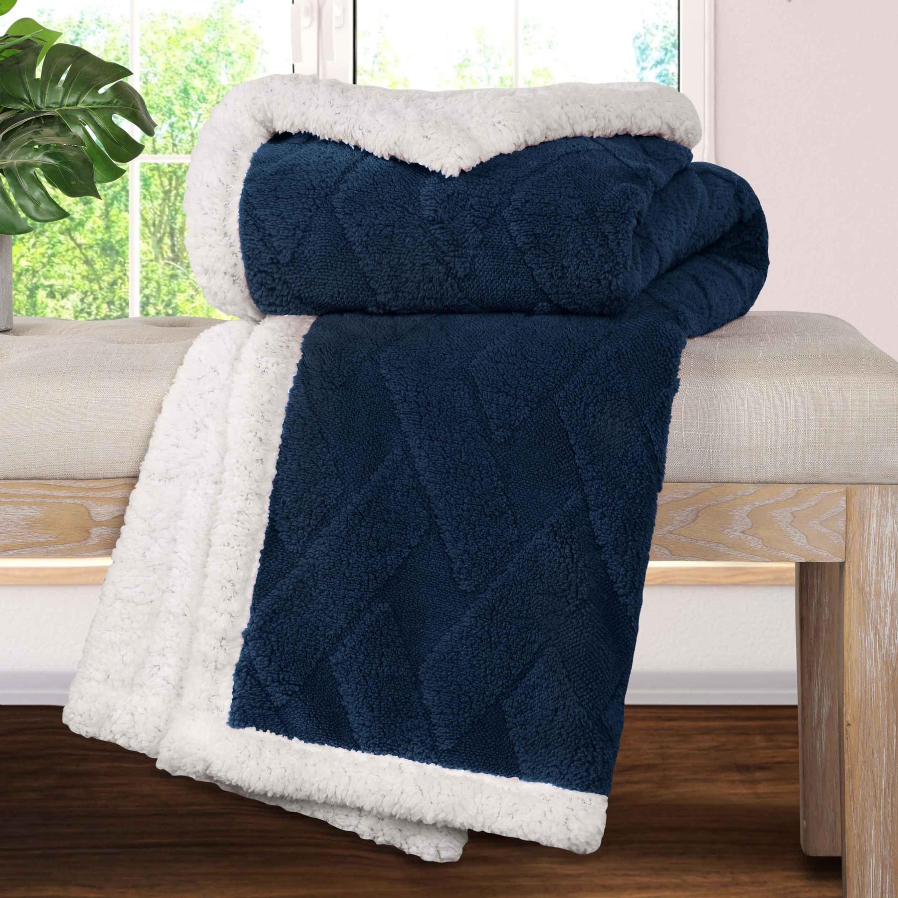 Nuuk Jacquard Lattice Fleece Plush Fluffy Sherpa Reversible Blanket - Blanket by Superior