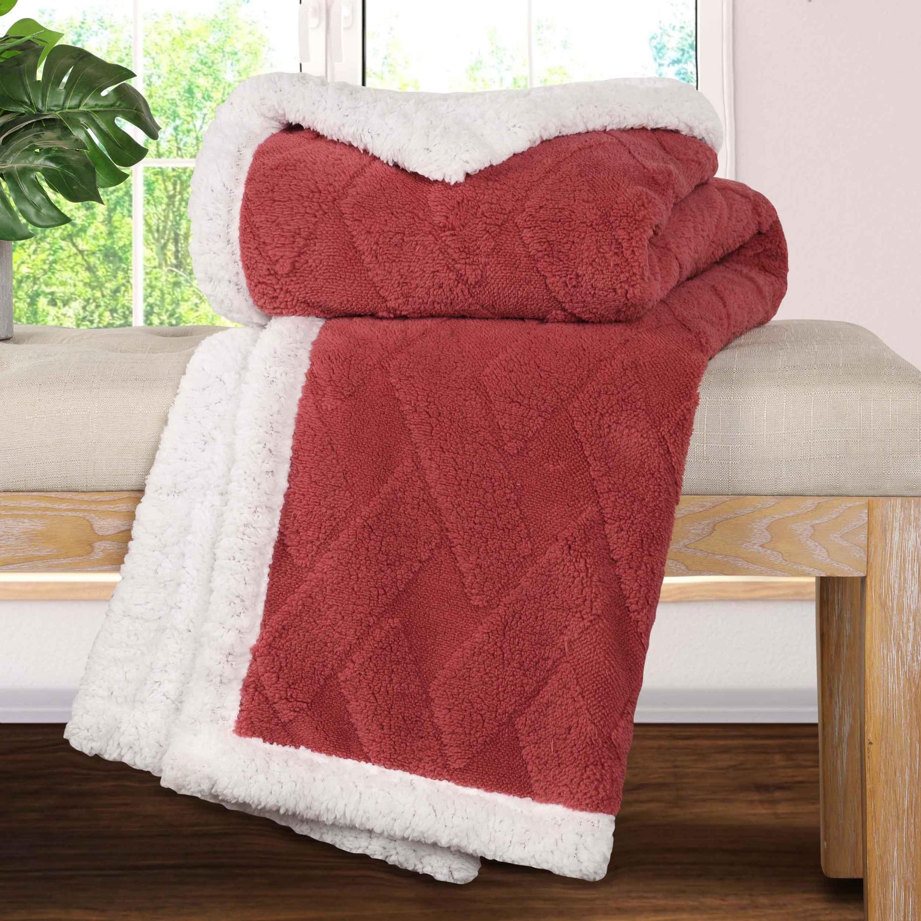 Nuuk Jacquard Lattice Fleece Plush Fluffy Sherpa Reversible Blanket - Blanket by Superior