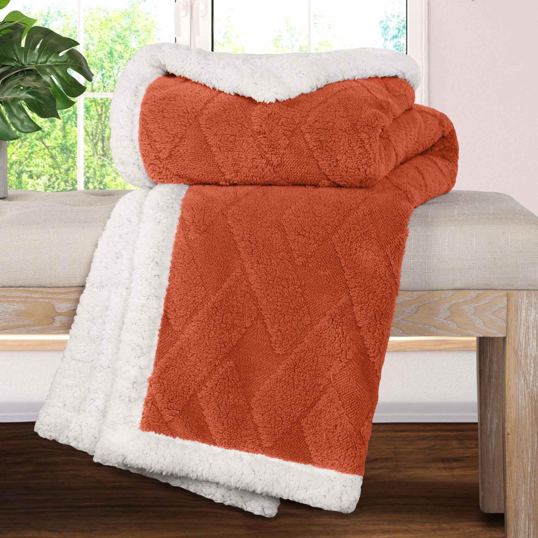 Nuuk Jacquard Lattice Fleece Plush Fluffy Sherpa Reversible Blanket - Blanket by Superior