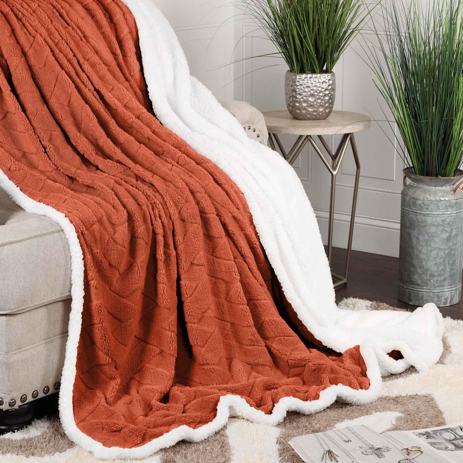 Nuuk Jacquard Lattice Fleece Plush Fluffy Sherpa Reversible Blanket - Blanket by Superior