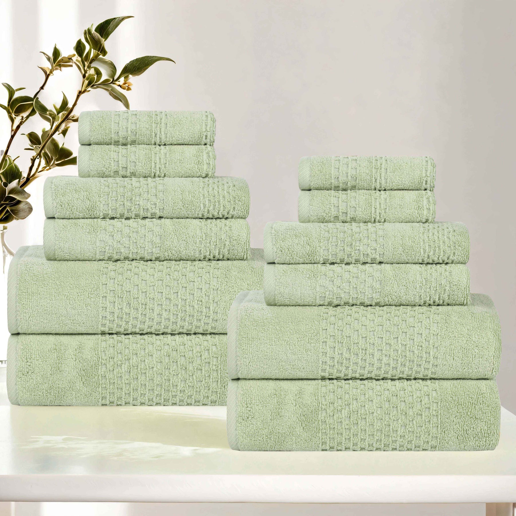 Playa Zero Twist Cotton Solid Waffle Textured 12 Piece Towel Set - Towel Set by Superior