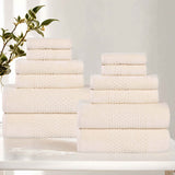 Playa Zero Twist Cotton Solid Waffle Textured 12 Piece Towel Set - Towel Set by Superior