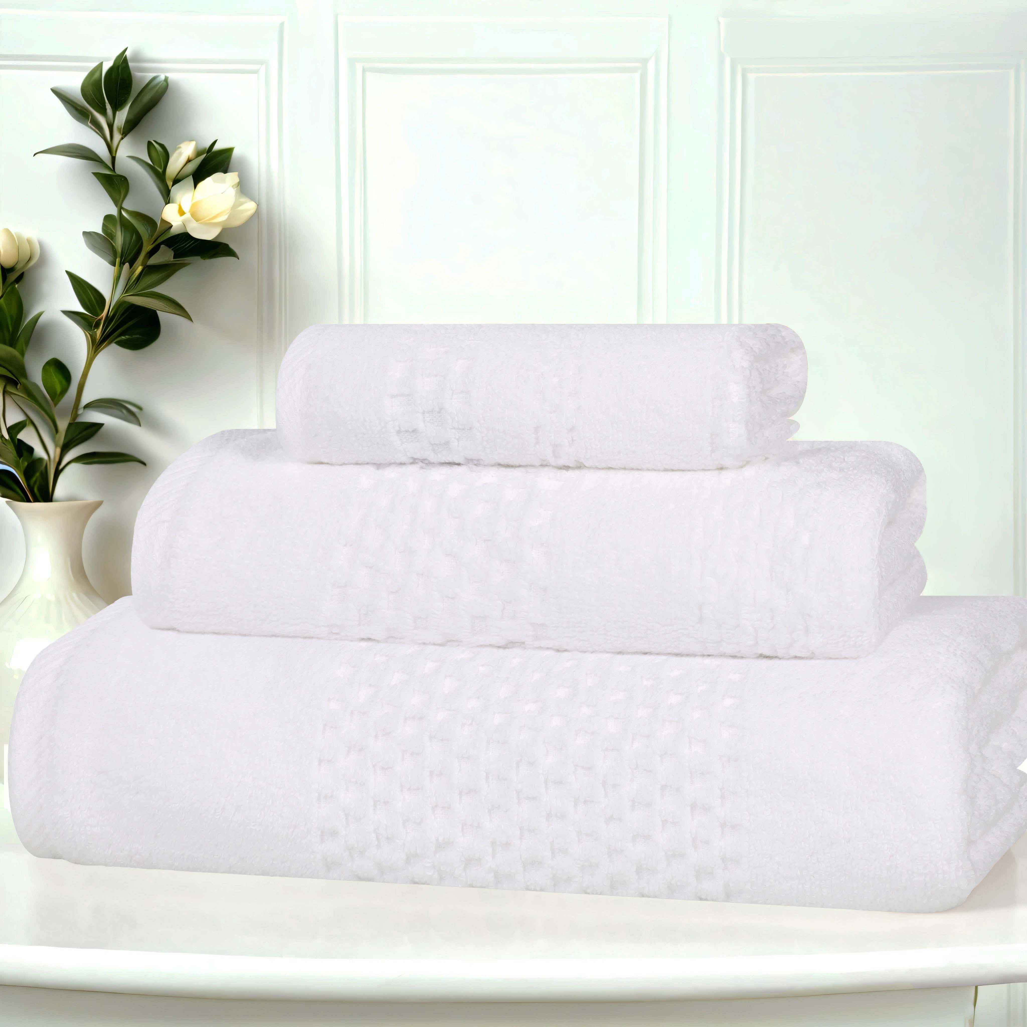 Playa Zero Twist Cotton Solid Waffle Textured 3 Piece Towel Set - Towel Set by Superior