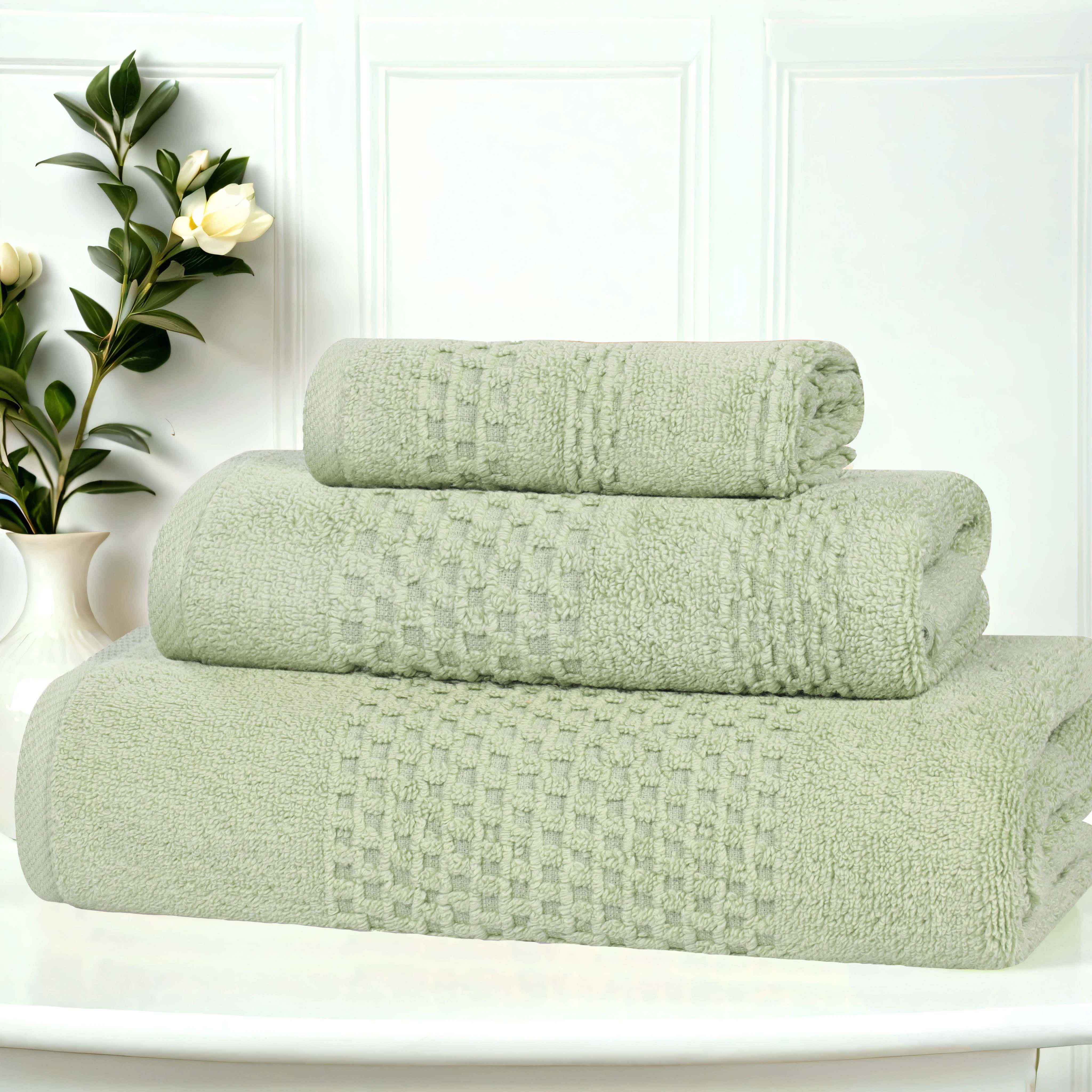 Playa Zero Twist Cotton Solid Waffle Textured 3 Piece Towel Set - Towel Set by Superior