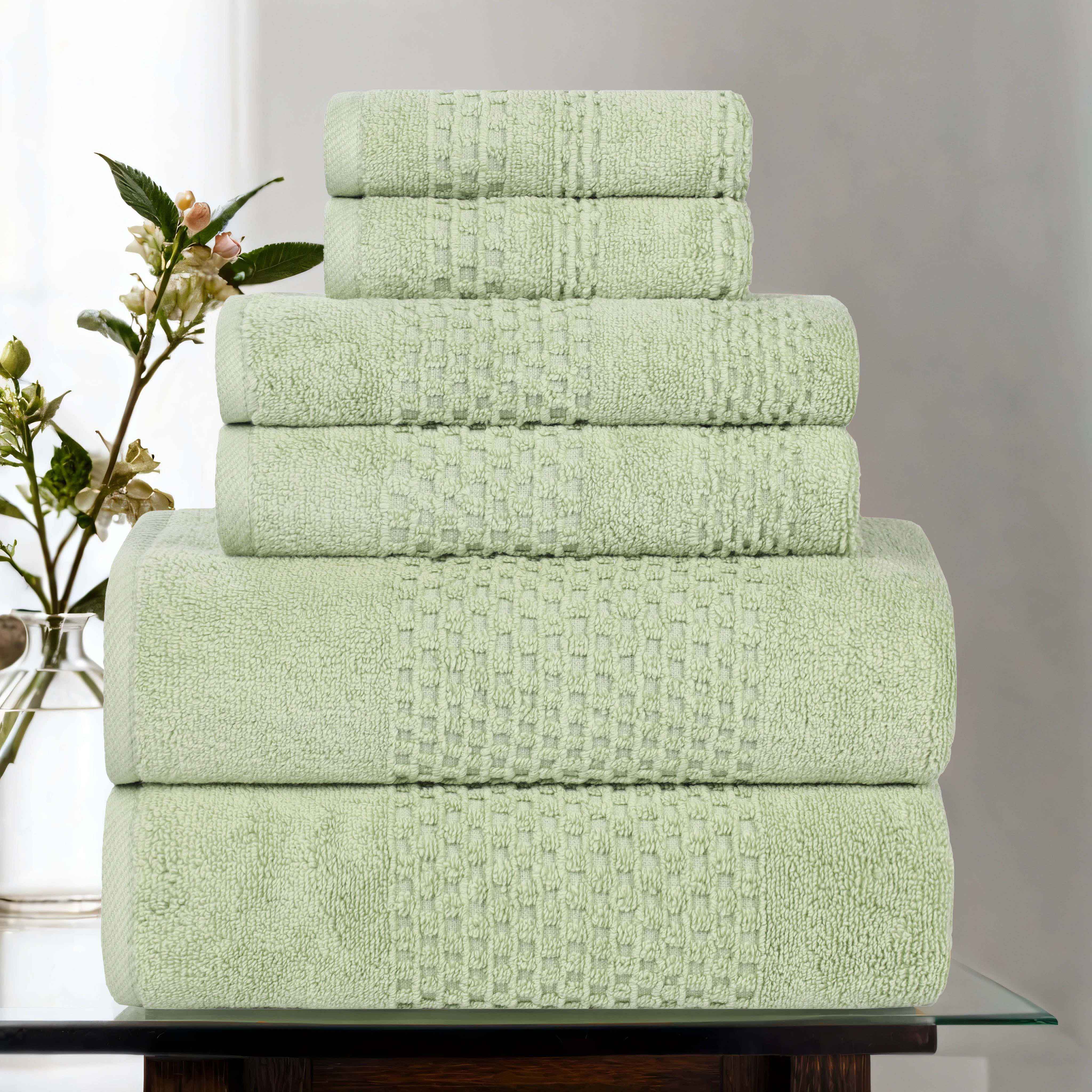 Playa Zero Twist Cotton Solid Waffle Textured 6 Piece Towel Set - Towel Set by Superior