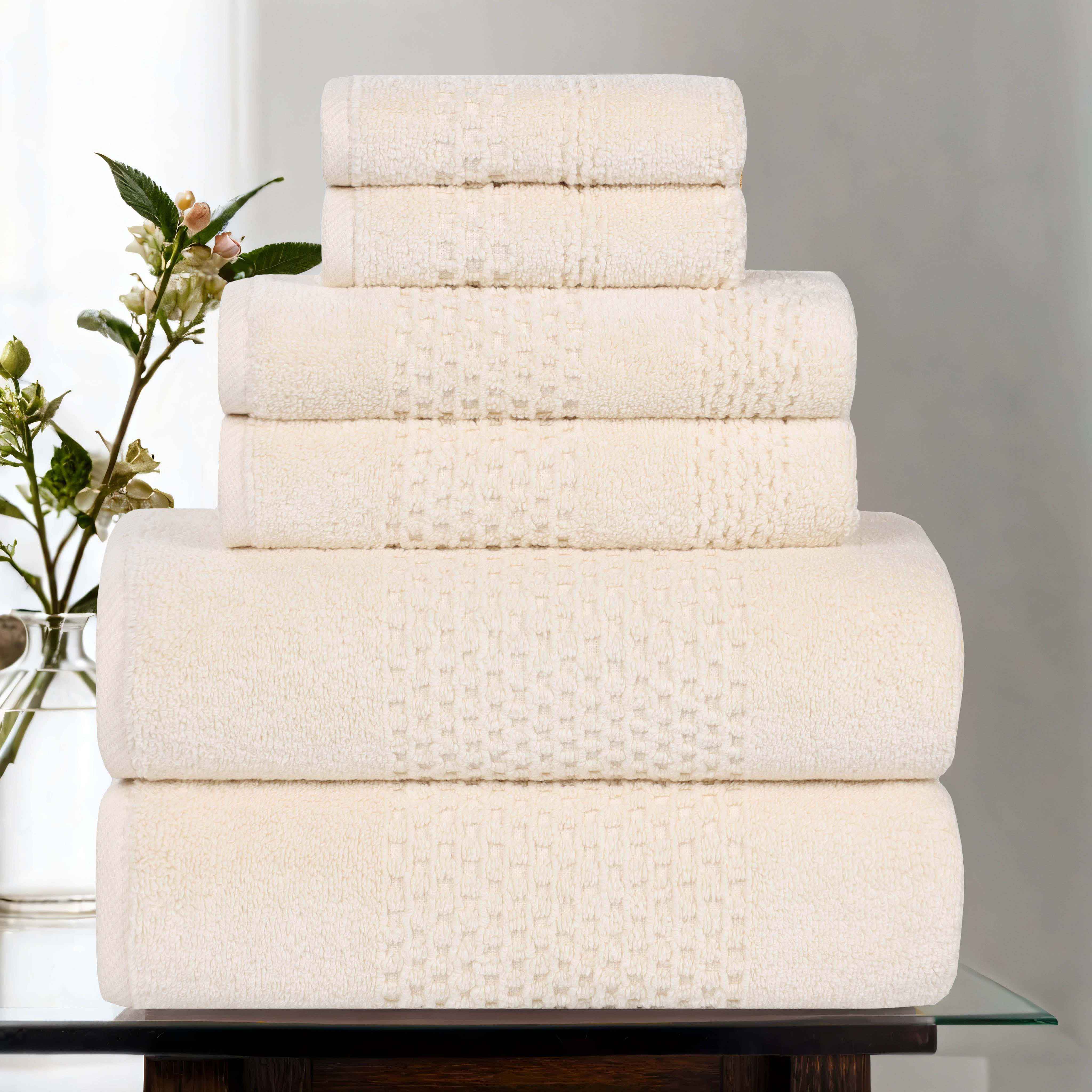 Playa Zero Twist Cotton Solid Waffle Textured 6 Piece Towel Set - Towel Set by Superior