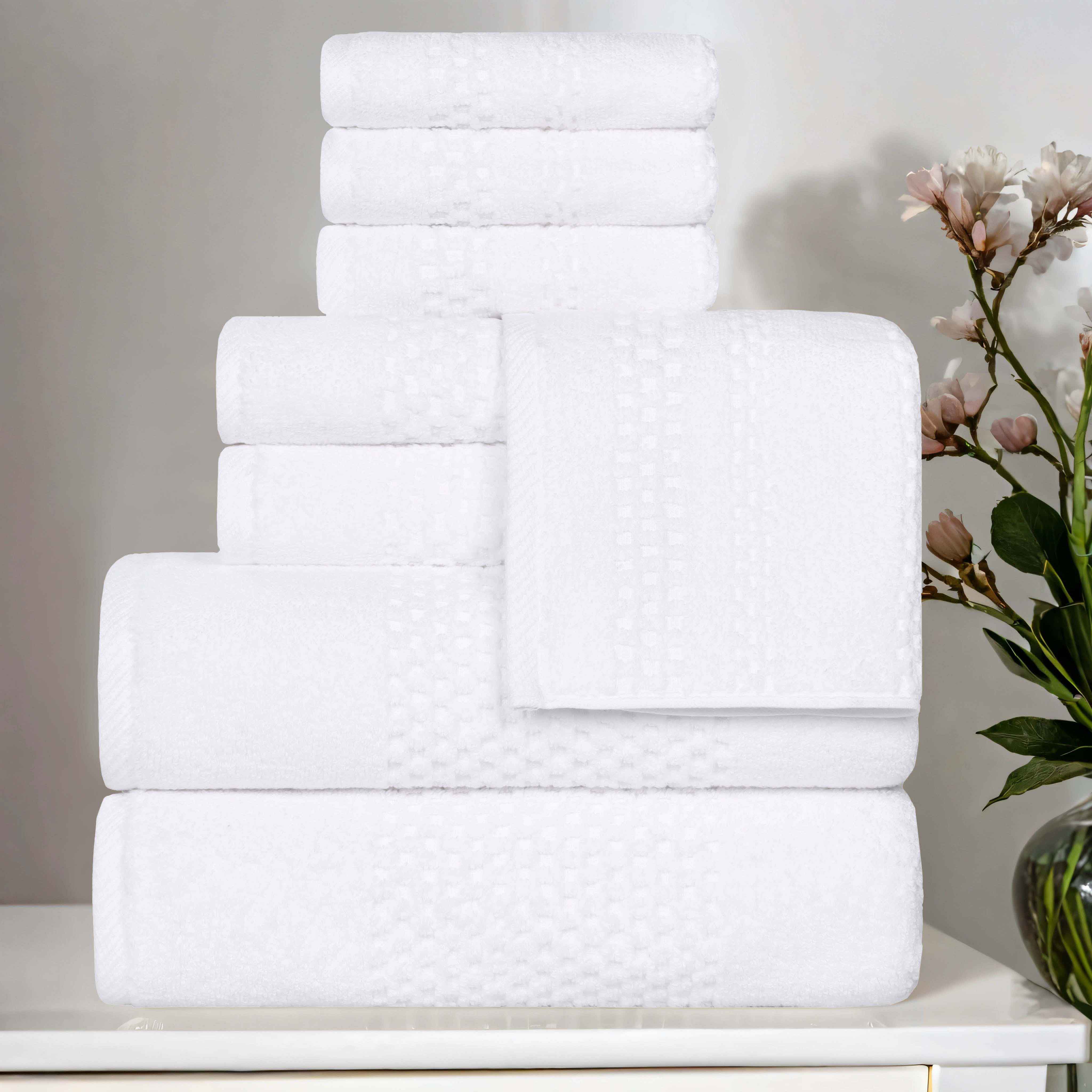 Playa Zero Twist Cotton Solid Waffle Textured 8 Piece Towel Set - Towel Set by Superior