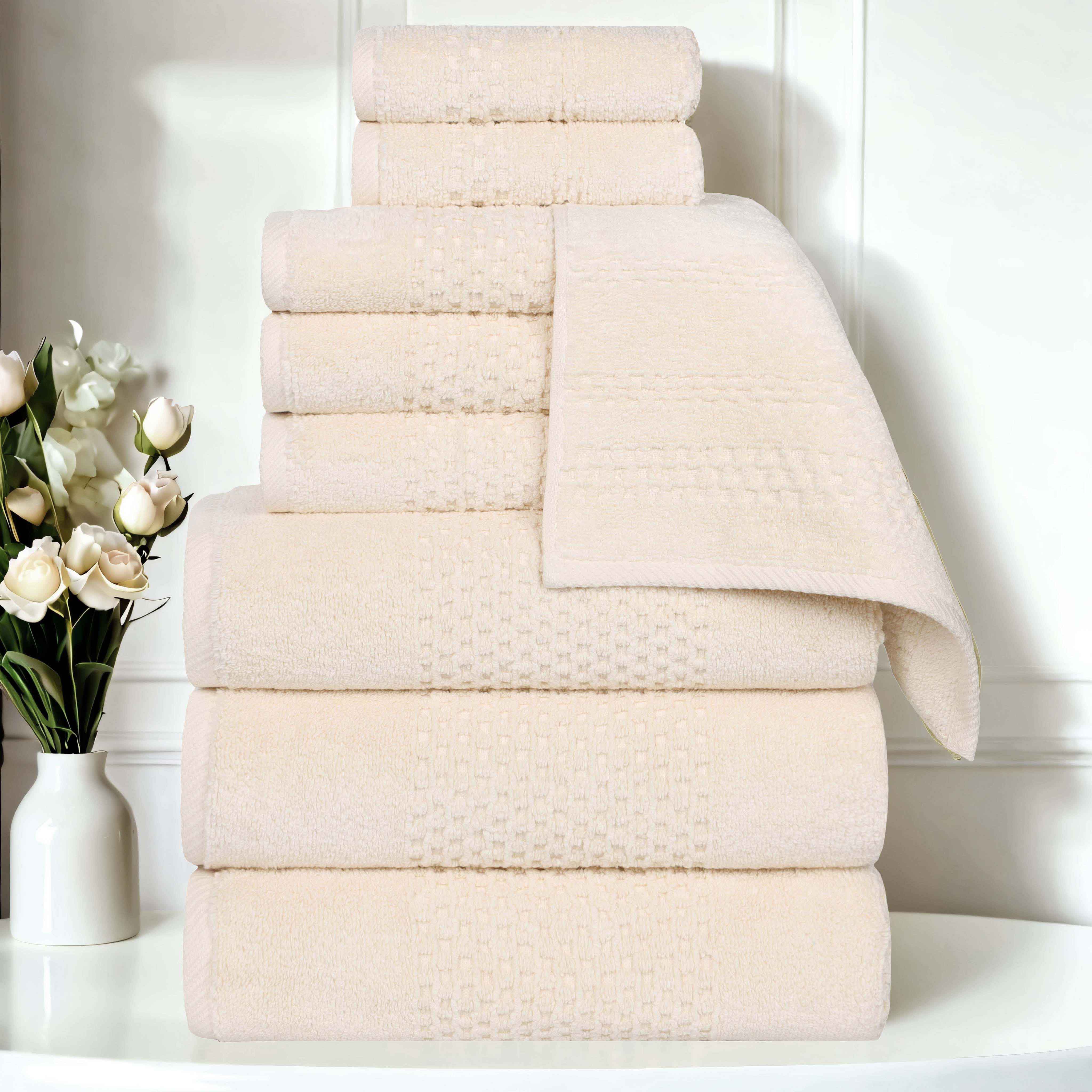 Playa Zero Twist Cotton Solid Waffle Textured 9 Piece Towel Set - Towel Set by Superior