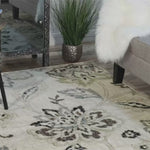 Jacobean Floral Modern Farmhouse Indoor Area Rug or Runner Rug - Cream