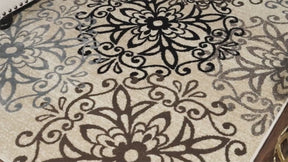 Leigh Traditional Floral Scroll Indoor Area Rug or Runner Rug Or Door Mat - Beige