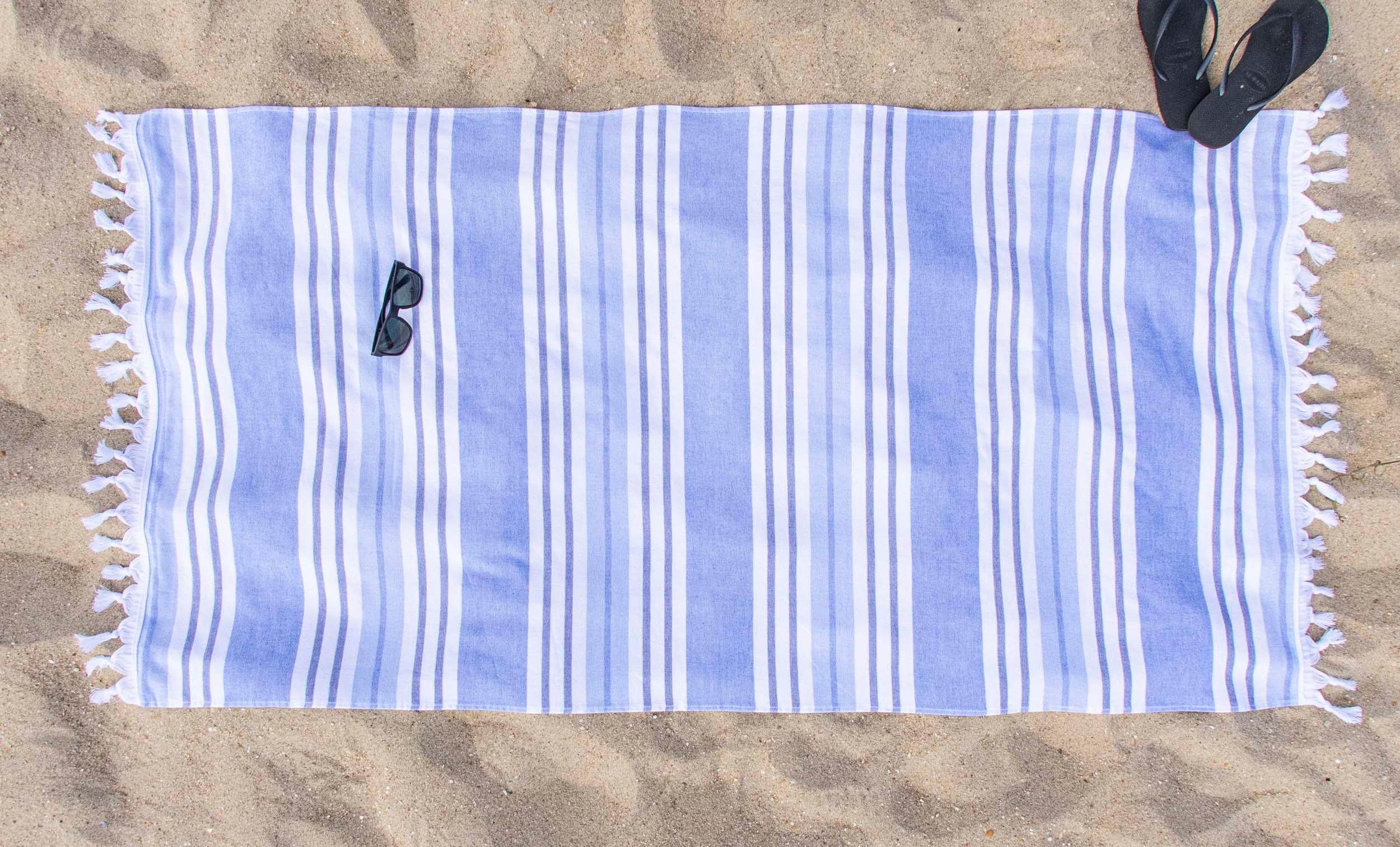 Racer Stripe Fouta 2 Piece Beach Towel Set with Tassels - Beach Towel by Superior