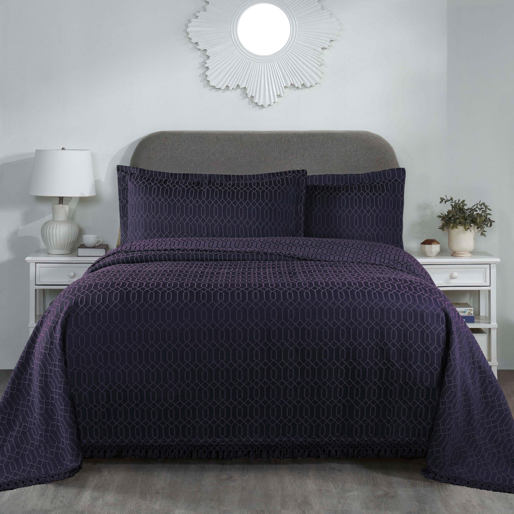 Remi Cotton Blend Jacquard Geometric Fringe Bedspread Set - Bedspread by Superior