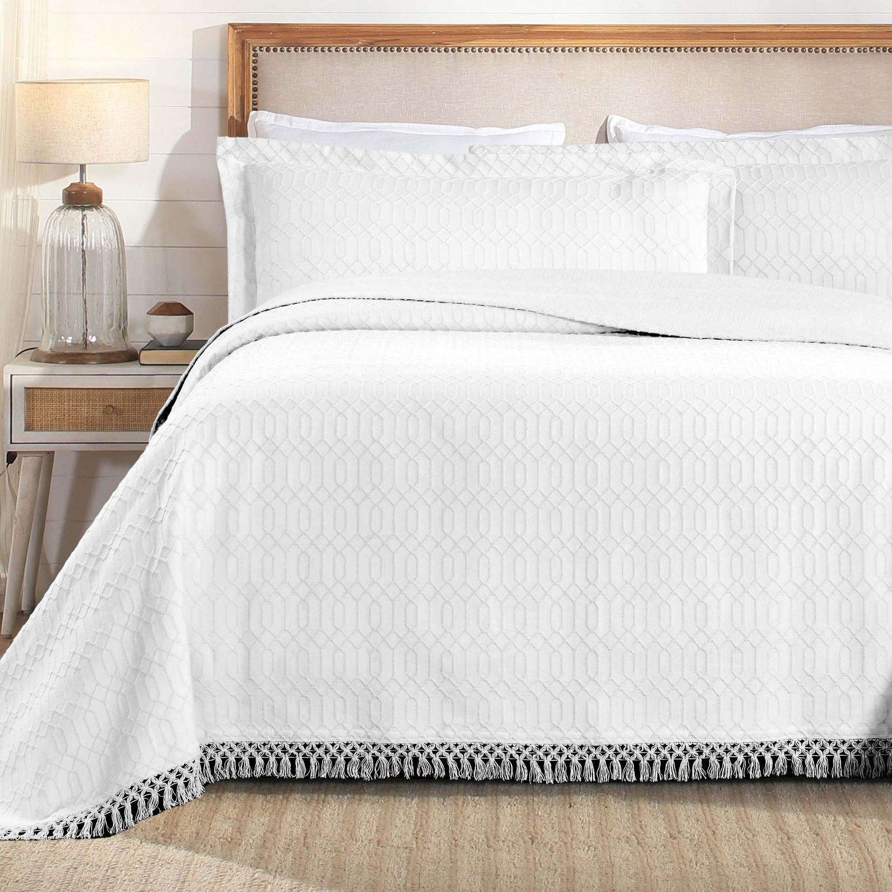 Remi Cotton Blend Jacquard Geometric Fringe Bedspread Set - Bedspread by Superior