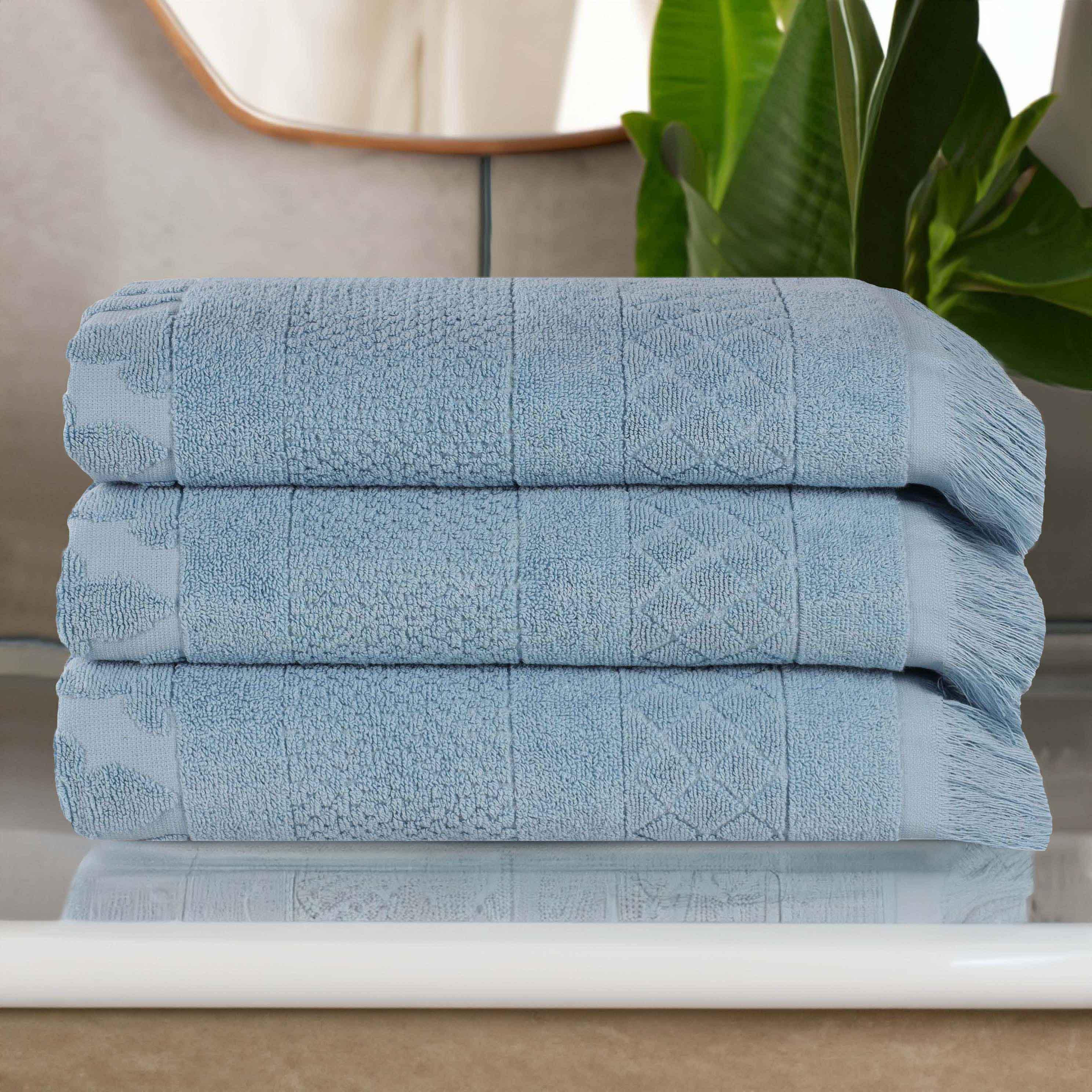 Rolla Cotton Geometric Jacquard Plush Absorbent Bath Towel Set of 3 - Bath Towel by Superior