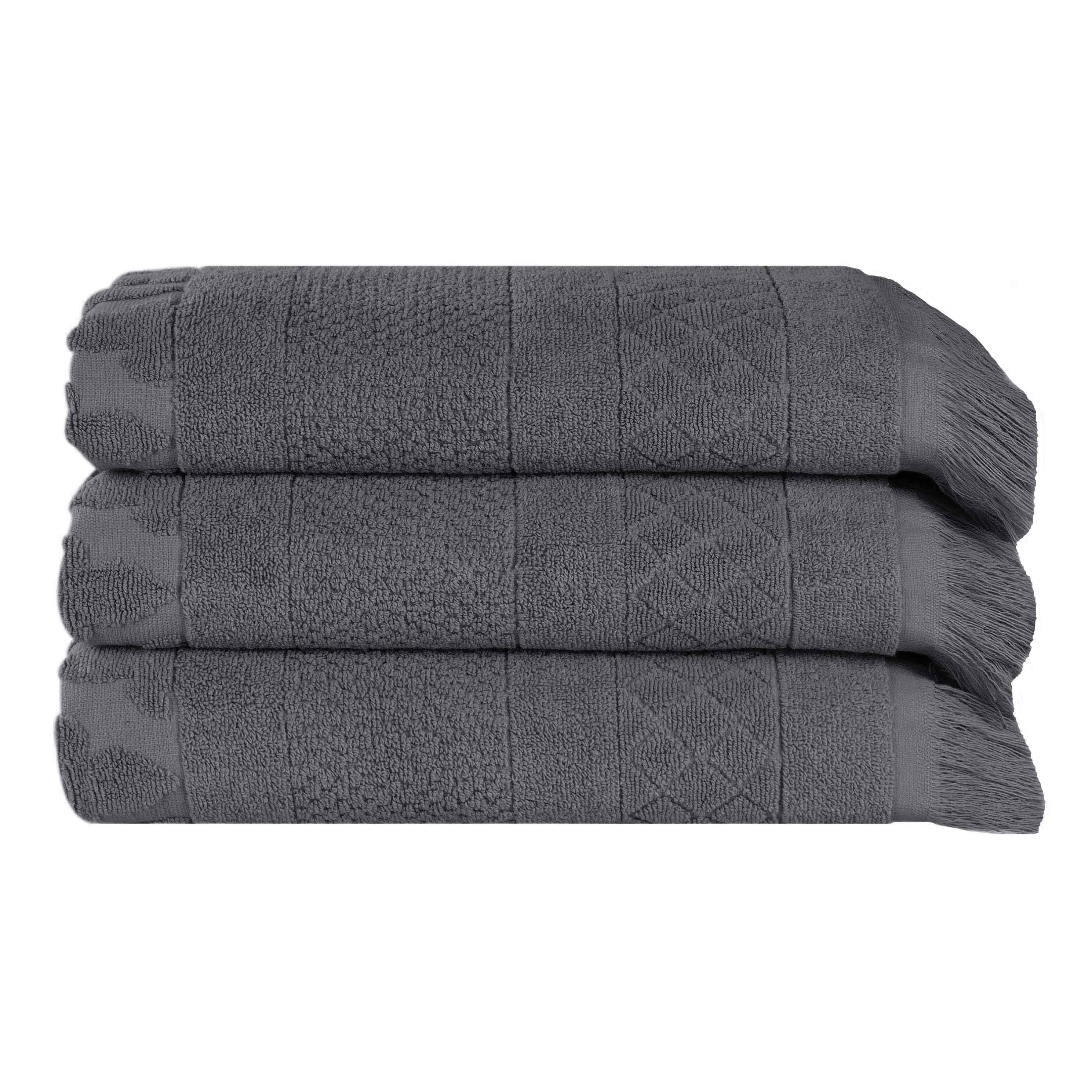 Rolla Cotton Geometric Jacquard Plush Absorbent Bath Towel Set of 3 - Bath Towel by Superior