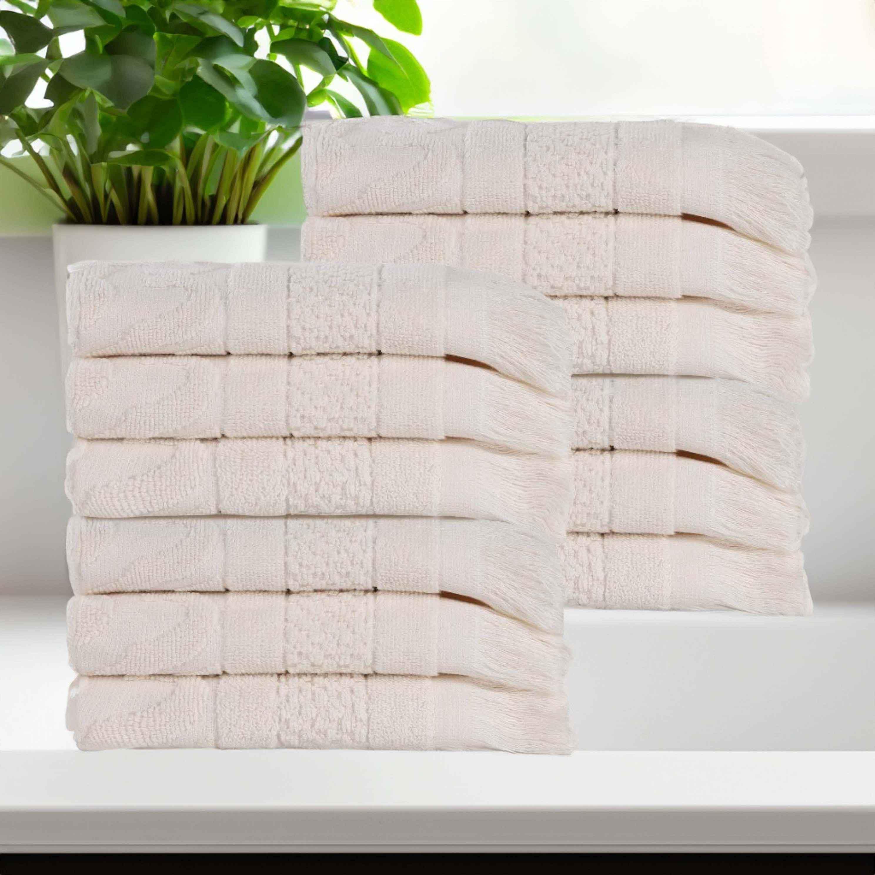 Rolla Cotton Geometric Jacquard Plush Face Towel Washcloth Set of 12 - Face Towel by Superior