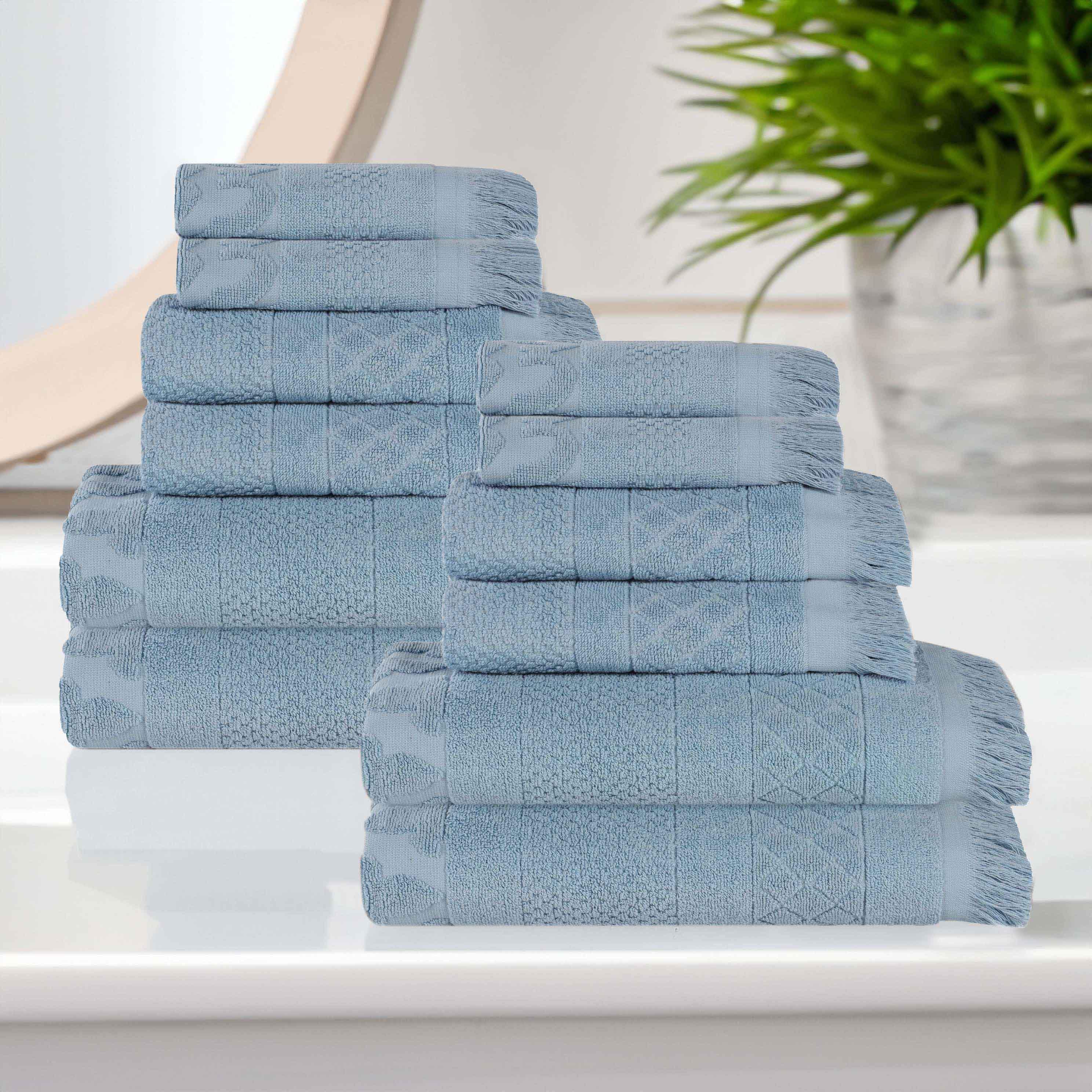 Rolla Cotton Geometric Jacquard Plush Soft Absorbent 12 Piece Towel Set - Towel Set by Superior