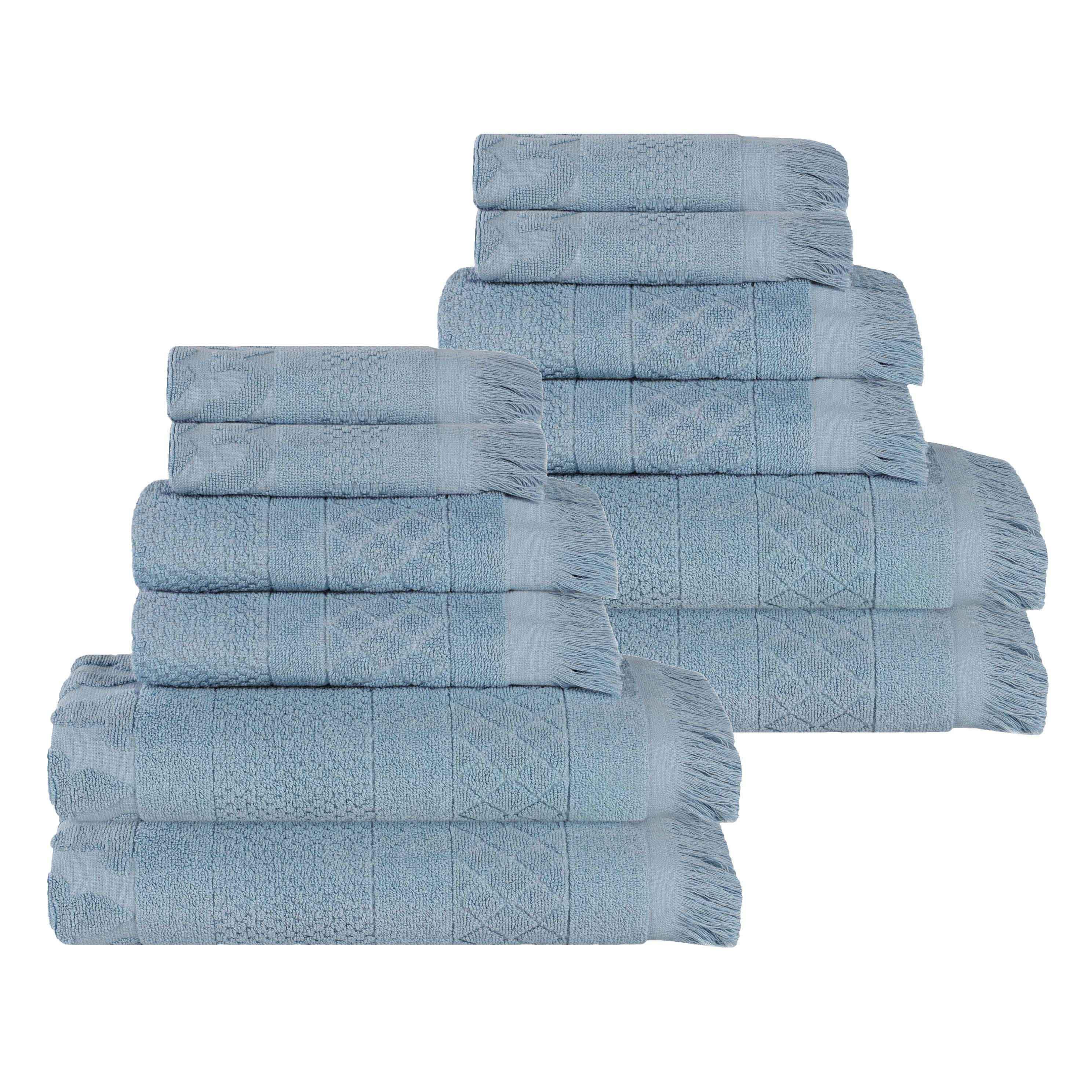 Rolla Cotton Geometric Jacquard Plush Soft Absorbent 12 Piece Towel Set - Towel Set by Superior