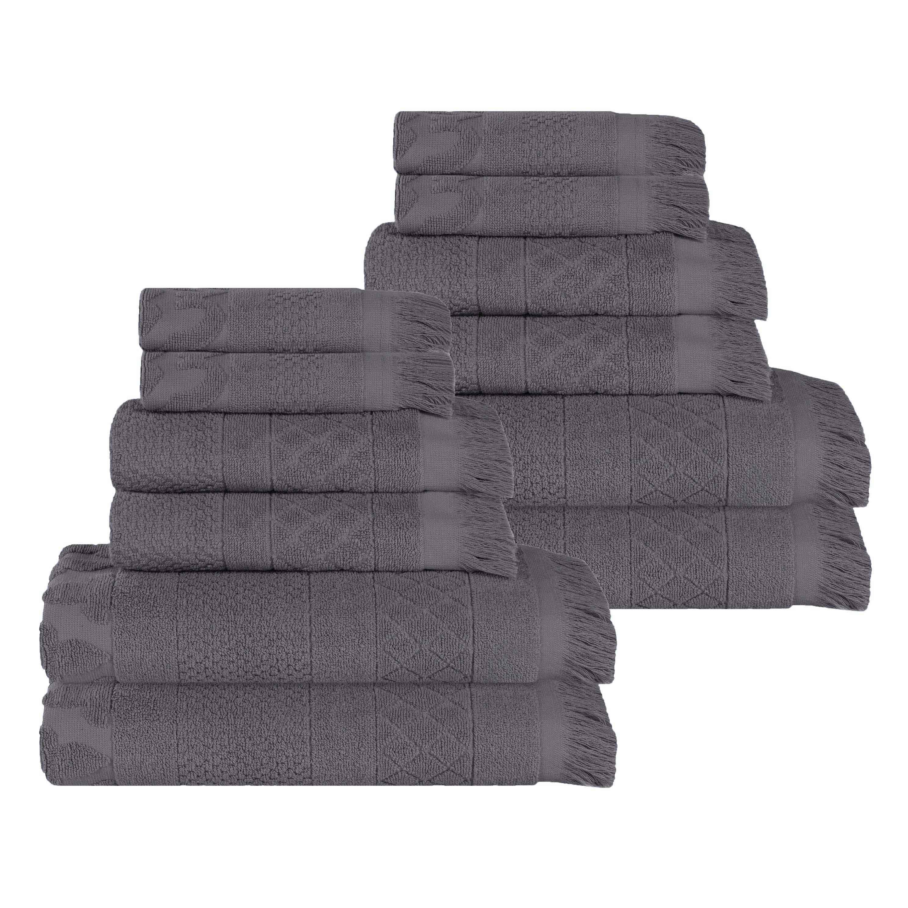 Rolla Cotton Geometric Jacquard Plush Soft Absorbent 12 Piece Towel Set - Towel Set by Superior