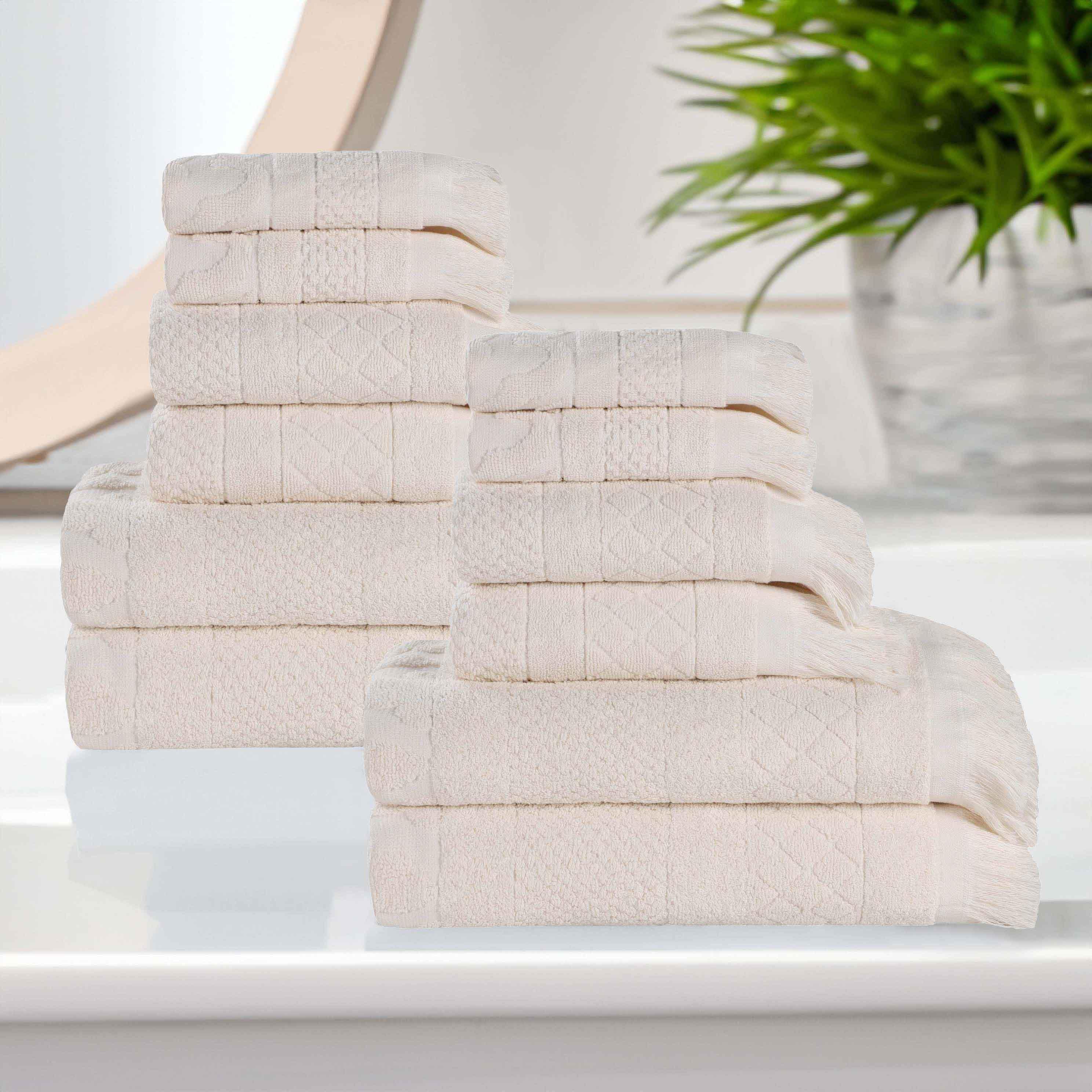 Rolla Cotton Geometric Jacquard Plush Soft Absorbent 12 Piece Towel Set - Towel Set by Superior