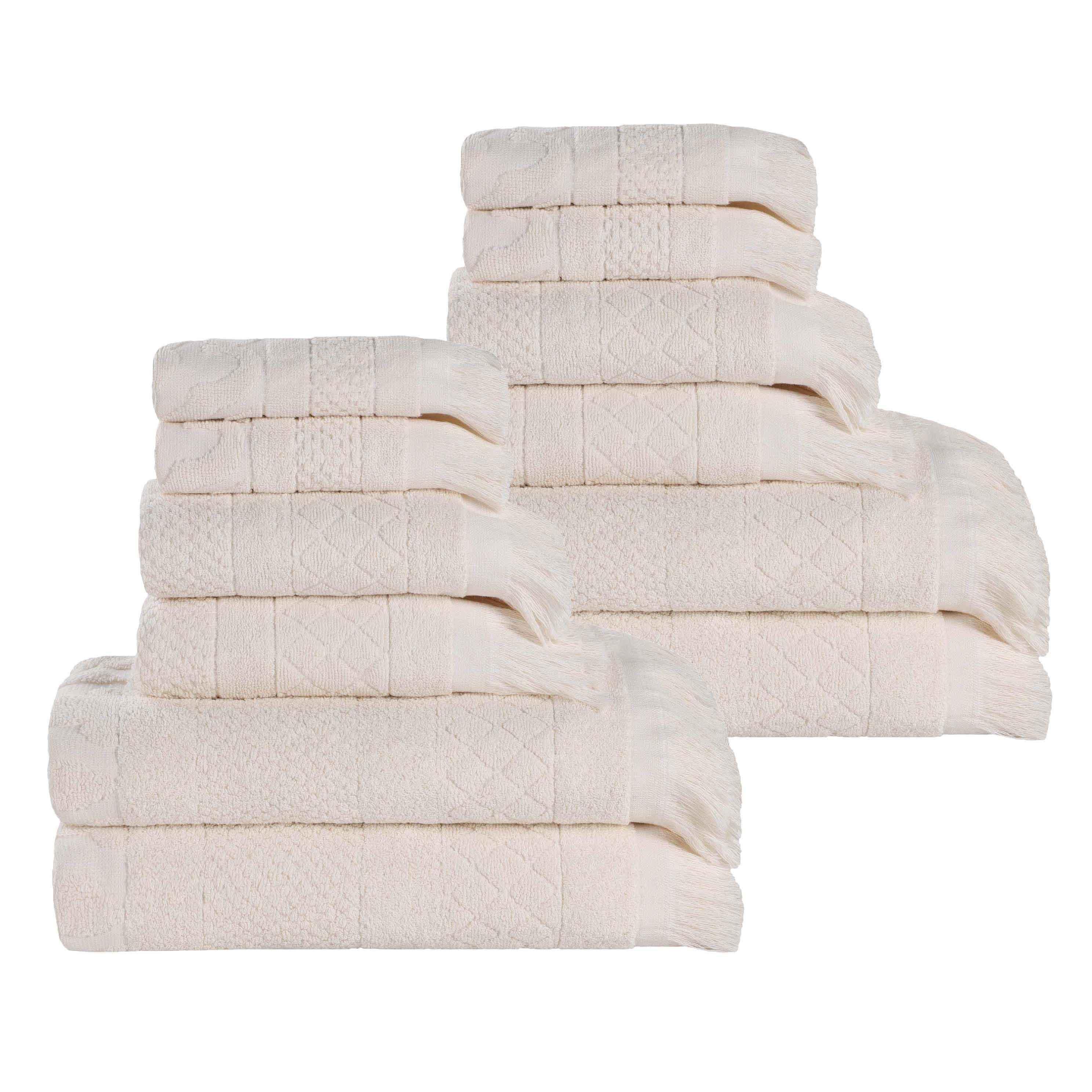 Rolla Cotton Geometric Jacquard Plush Soft Absorbent 12 Piece Towel Set - Towel Set by Superior