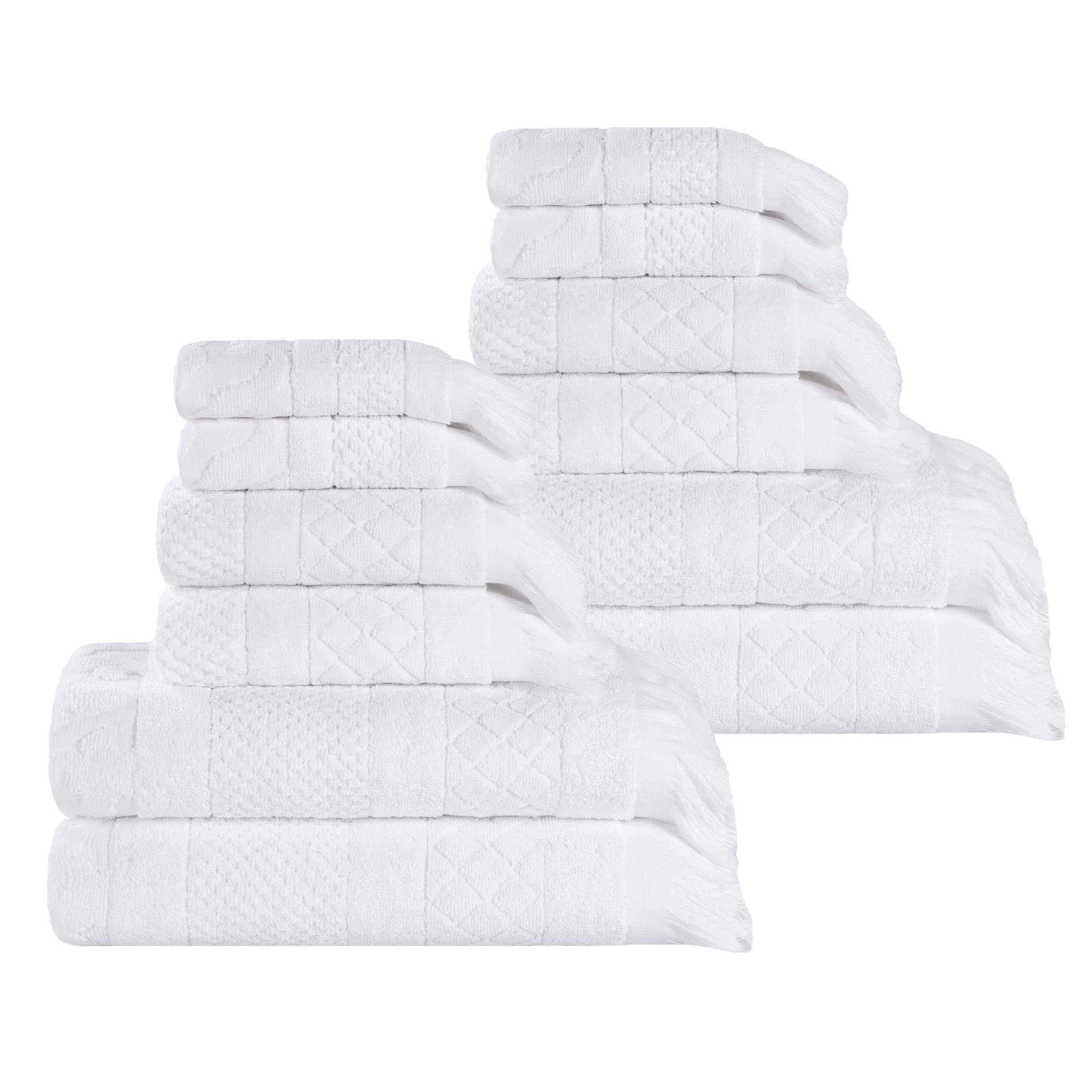 Rolla Cotton Geometric Jacquard Plush Soft Absorbent 12 Piece Towel Set - Towel Set by Superior