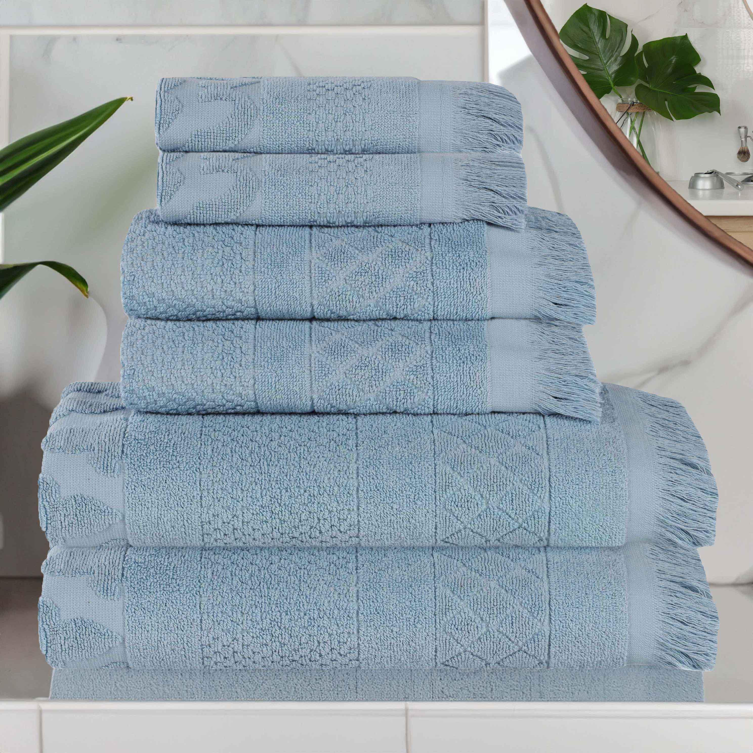 Rolla Cotton Geometric Jacquard Plush Soft Absorbent 6 Piece Towel Set - Towel Set by Superior