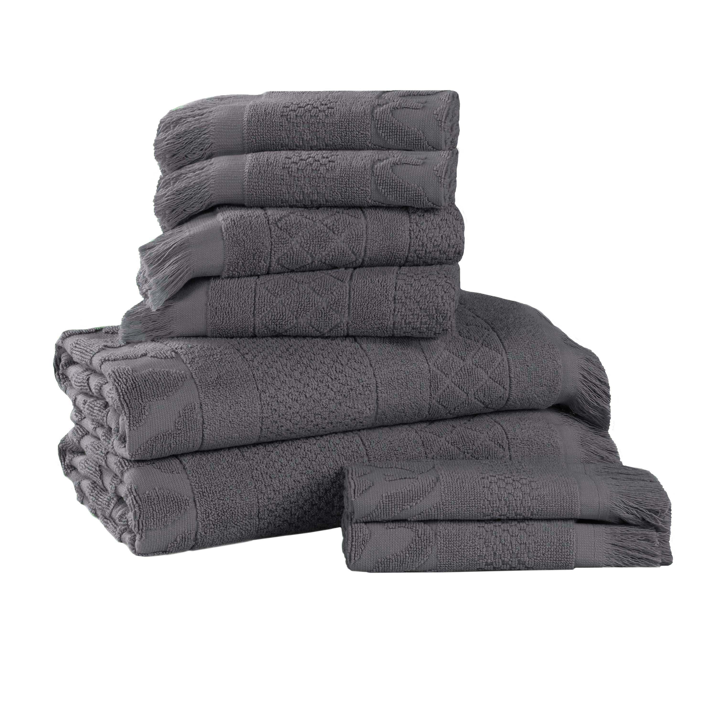 Rolla Cotton Geometric Jacquard Plush Soft Absorbent 8 Piece Towel Set - Towel Set by Superior