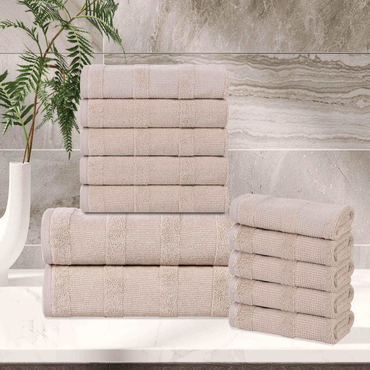 Roma Cotton Ribbed Textured Soft Absorbent 12 Piece Assorted Towel Set - Towel Set by Superior