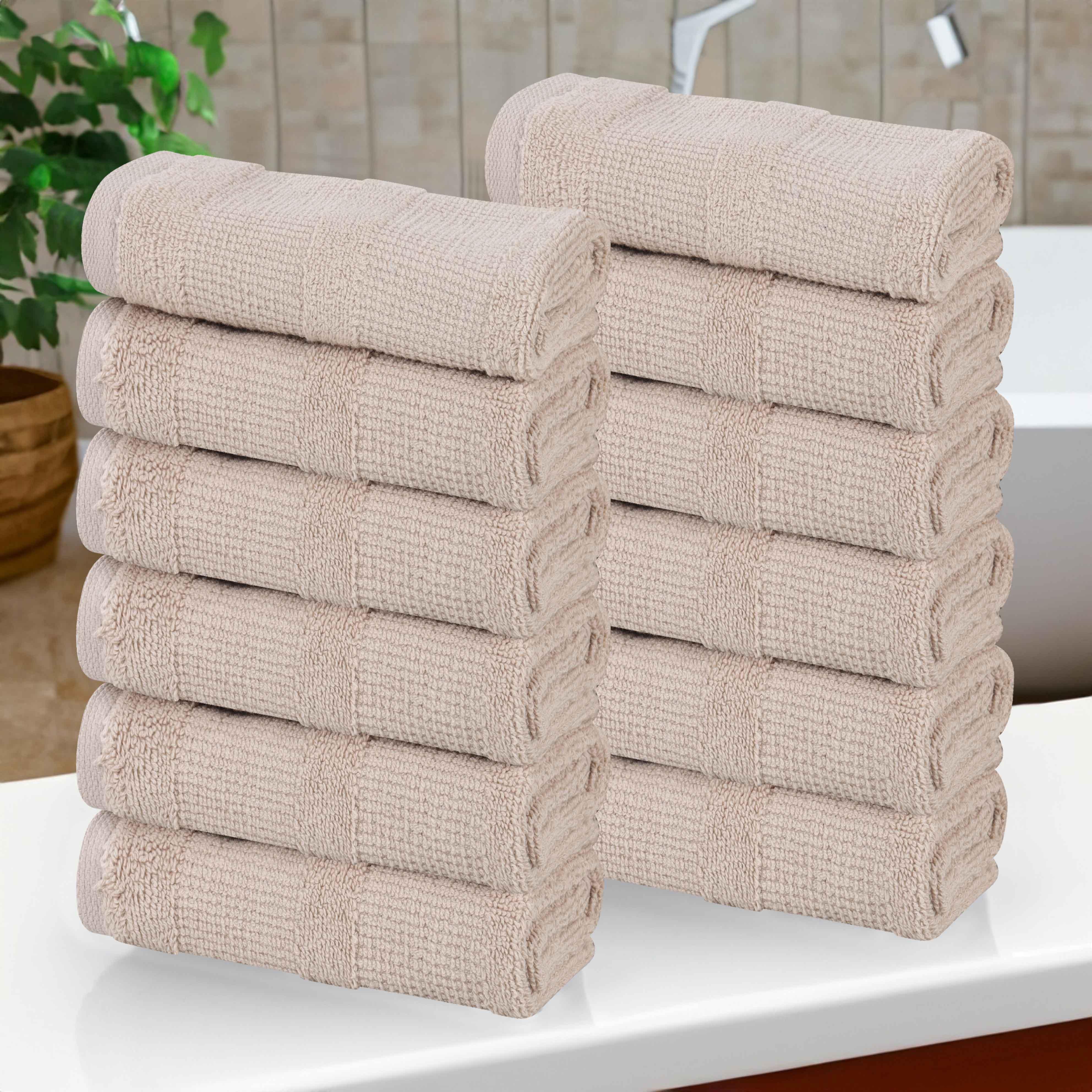 Roma Cotton Ribbed Textured Soft Face Towels/ Washcloths, Set of 12 - Face Towel by Superior