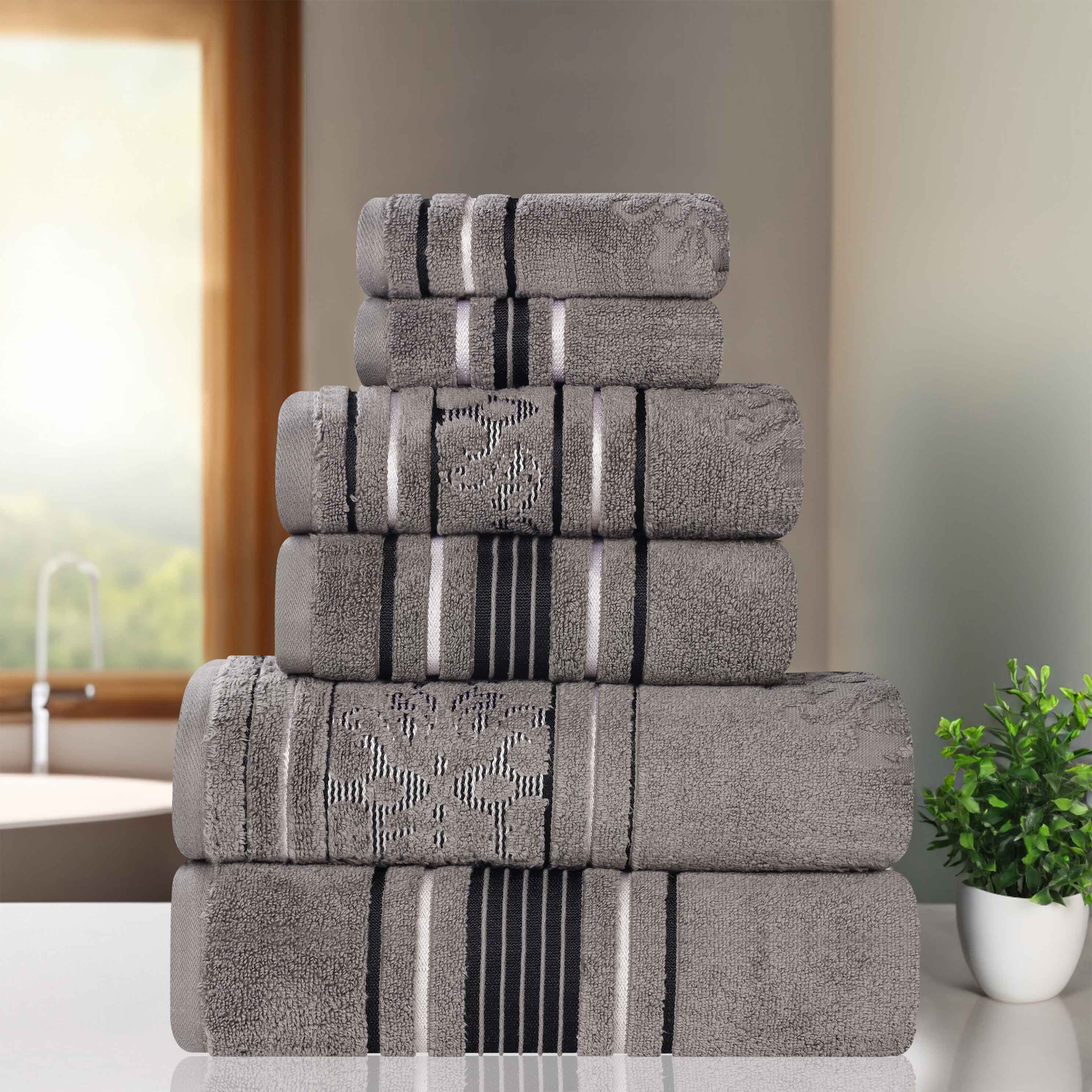 Sadie Zero Twist Cotton Solid and Jacquard Floral 6 Piece Towel Set - Towel Set by Superior