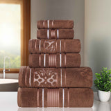 Sadie Zero Twist Cotton Solid and Jacquard Floral 6 Piece Towel Set - Towel Set by Superior